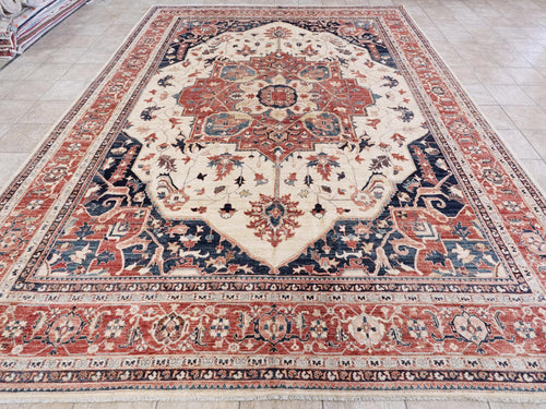 12 x 15 FT Hand Knotted Beige Wool Serapi Rug - Afghan Oriental Area Rug