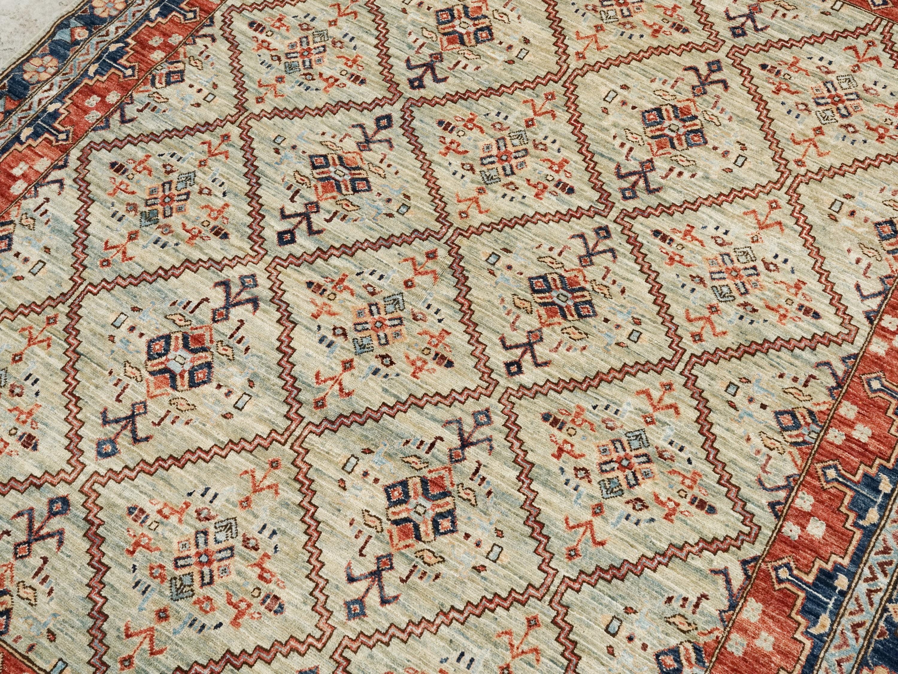5x7 Ft Light Green Heriz Rug - Hand Knotted Oriental Wool Rug