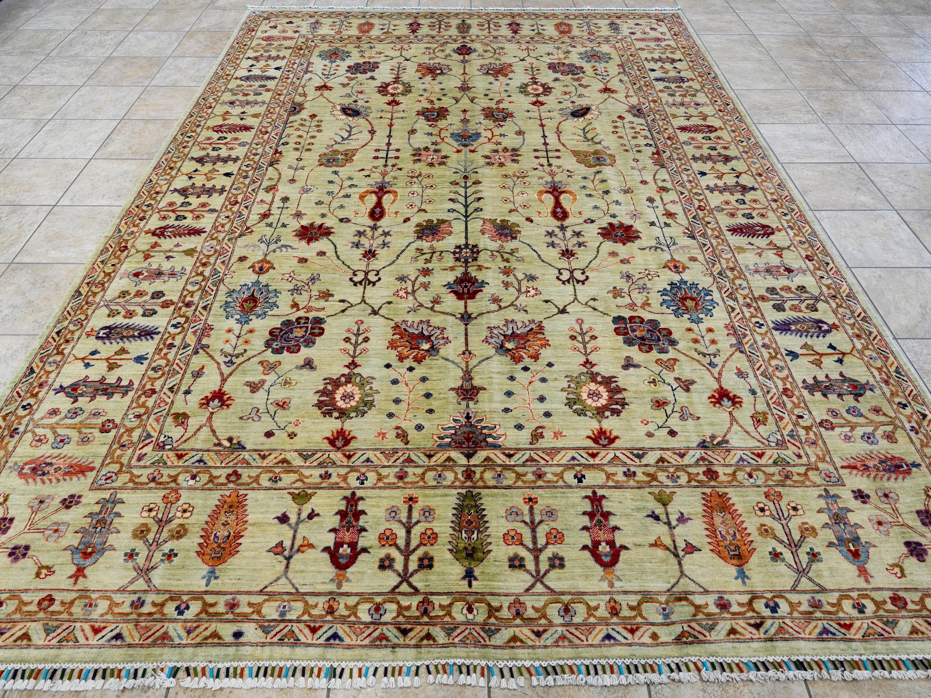 9x12 Ft Green Serapi Rug - Afghan Oriental Area Rug - Persian Design
