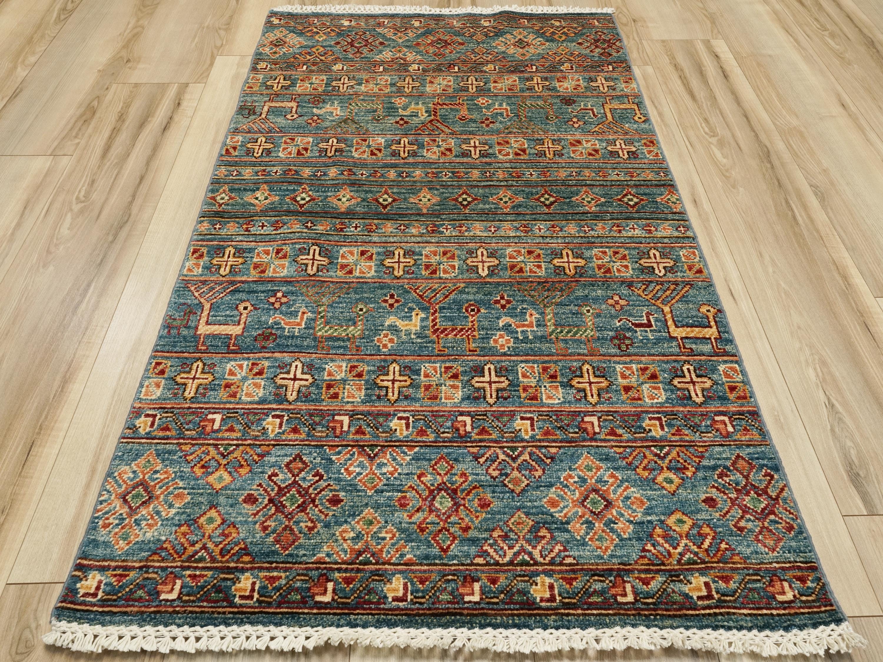 3x5 Ft Blue Khorjan Rug - Hand Knotted Oriental Rug