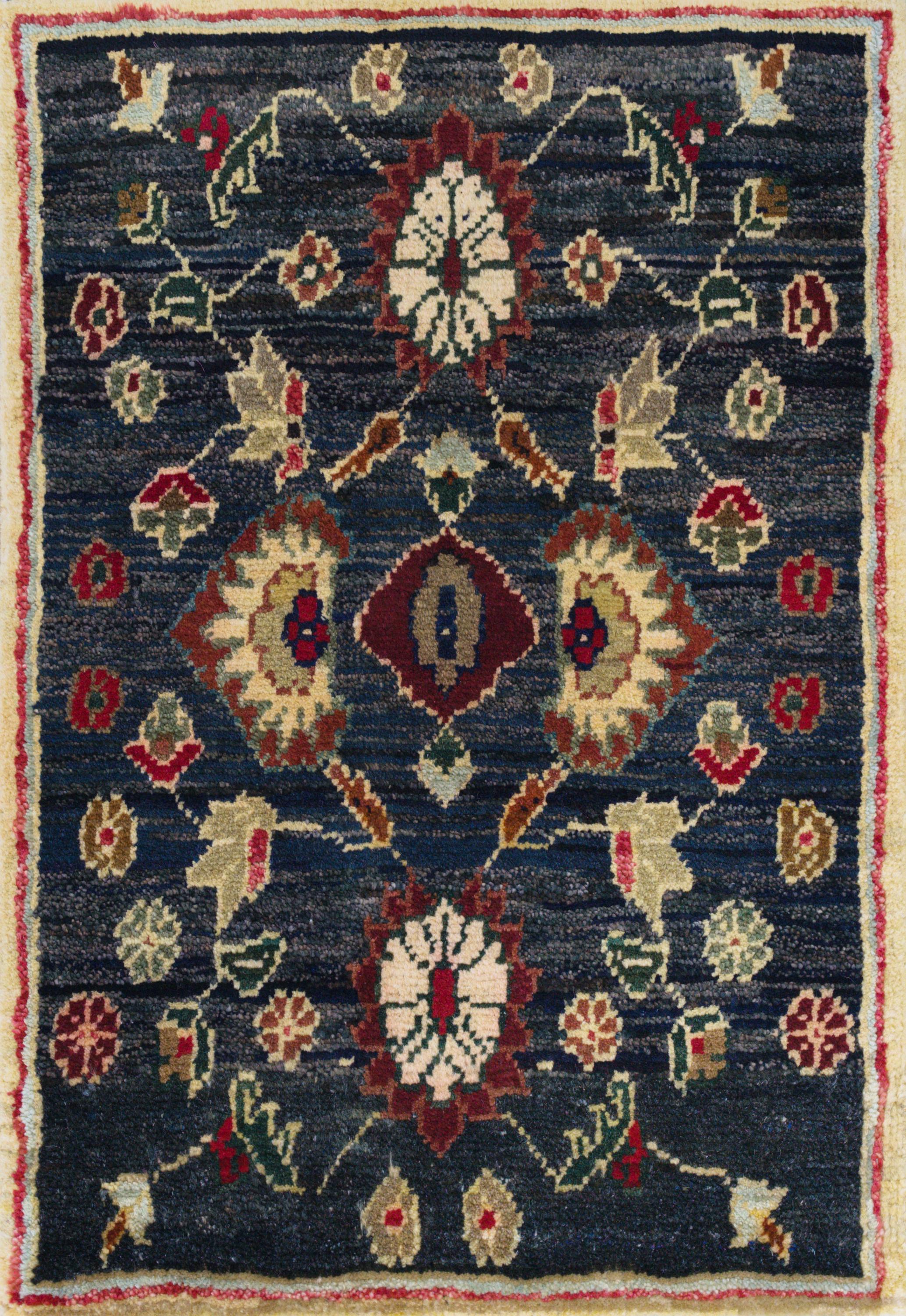 1x2 Ft Black Serapi Rug - Floral Accent Rug