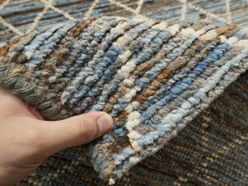 19 Ft Blue Moroccan Runner Rug - Hand Knotted Afghan Hallway Rug
