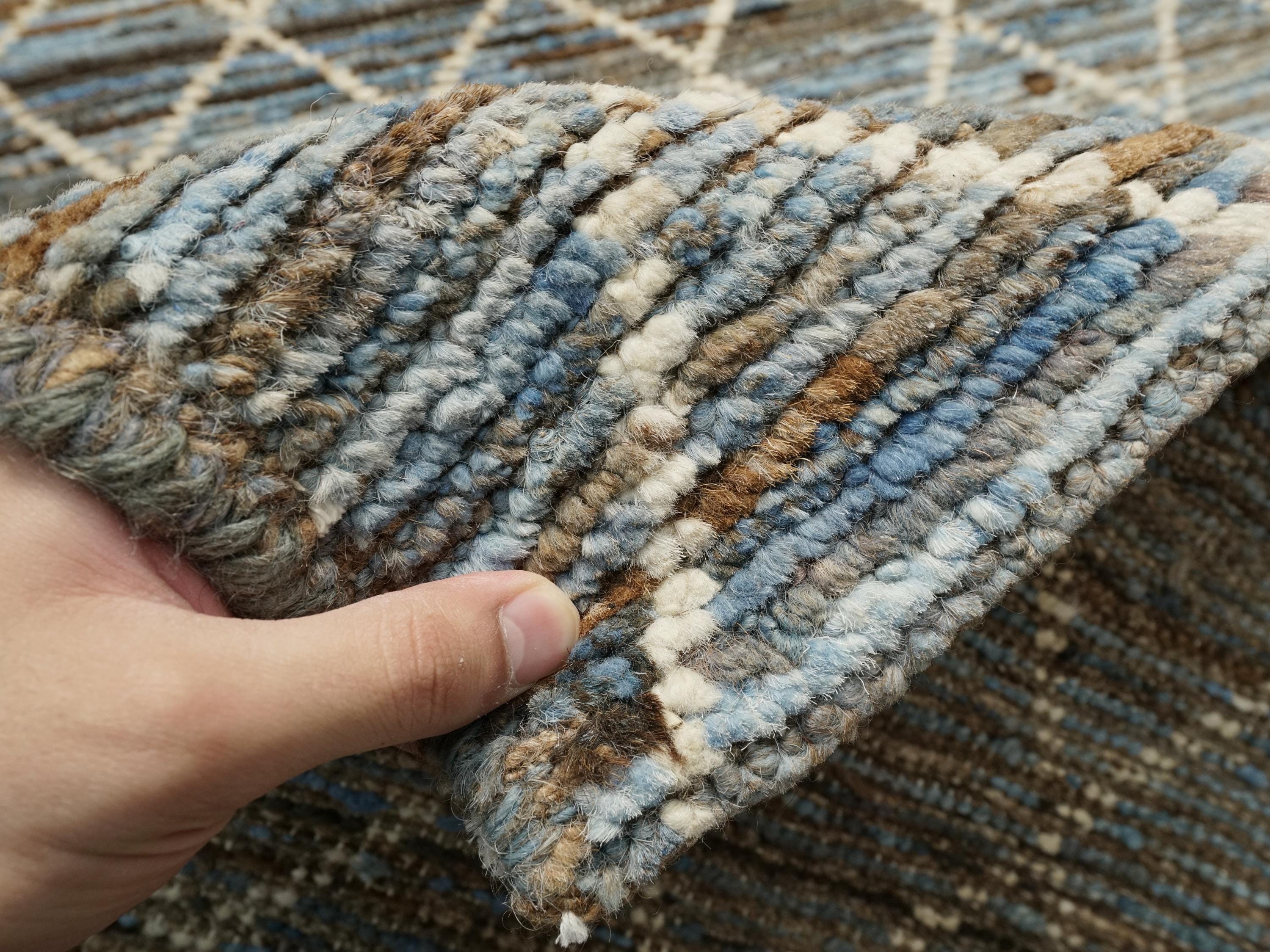 19 Ft Blue Moroccan Runner Rug - Hand Knotted Afghan Hallway Rug
