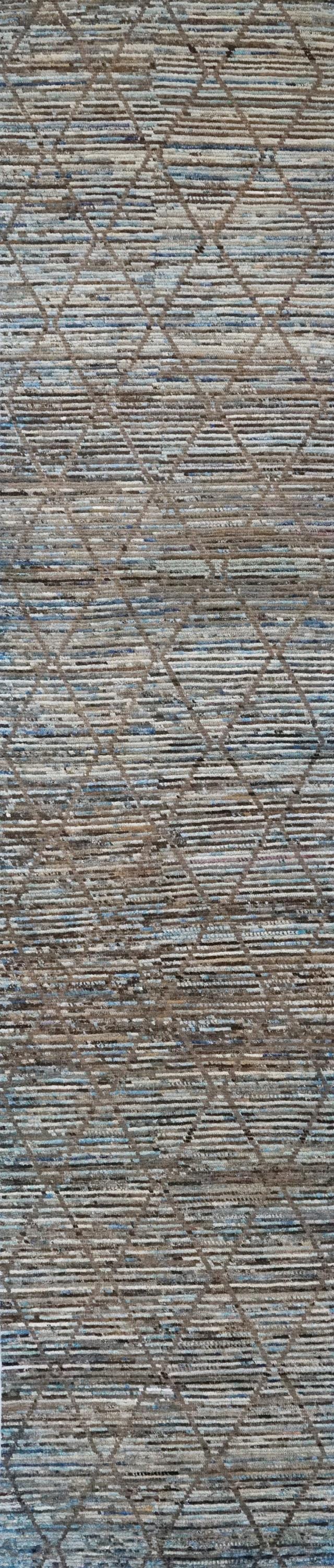 16 Ft Blue Moroccan Runner Rug - Afghan Handmade Hallway Rug - Contemporary Design