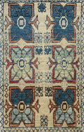 1x2 Ft Hand Knotted Heriz Wool Rug - Beige Blue Floral Accent Rug