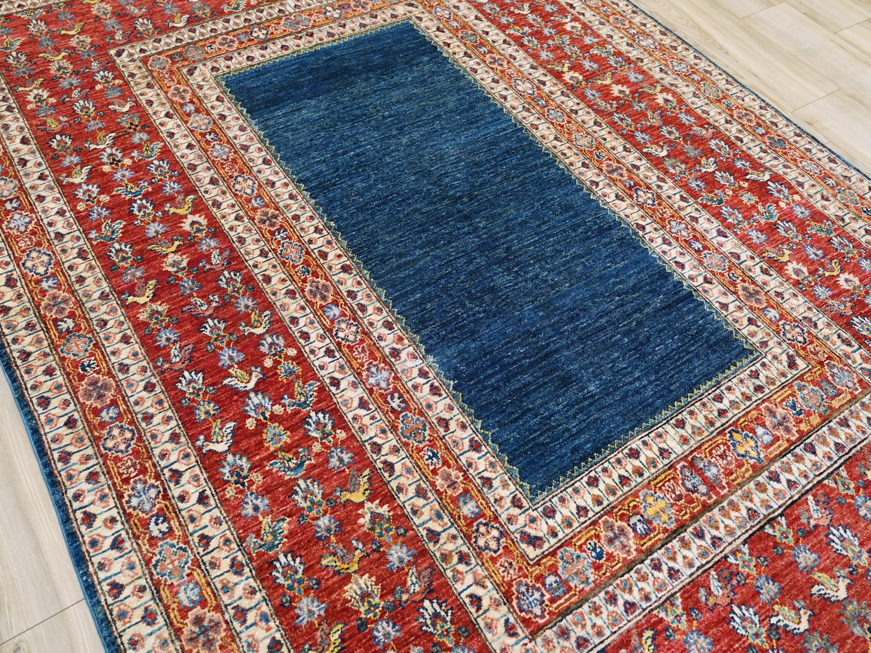 6x9 Ft Red & Blue Bidjar Rug - Hand Knotted Oriental Wool Rug