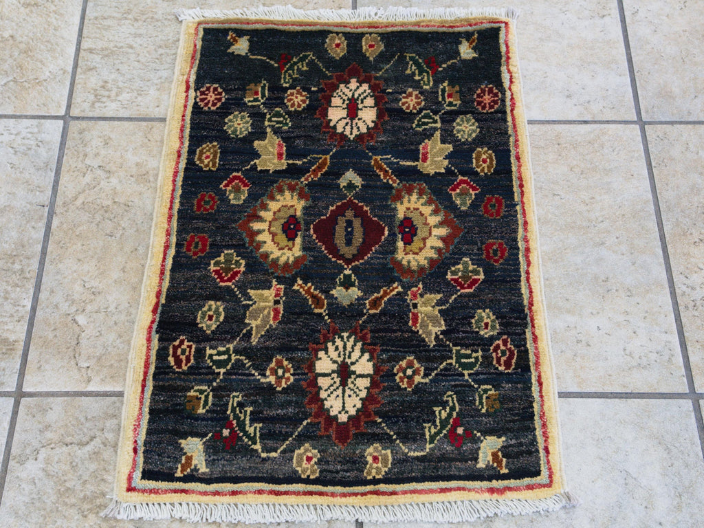 1x2 Ft Black Serapi Rug - Floral Accent Rug