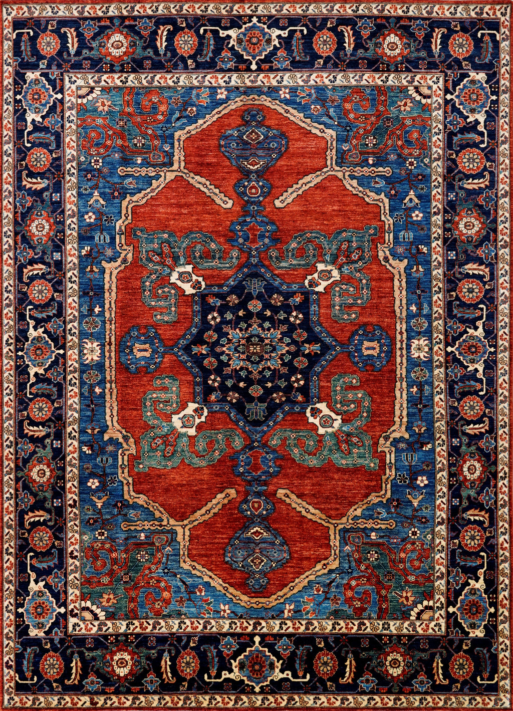 9x12 Ft Red Blue Heriz Rug - Traditional Living Room Rug