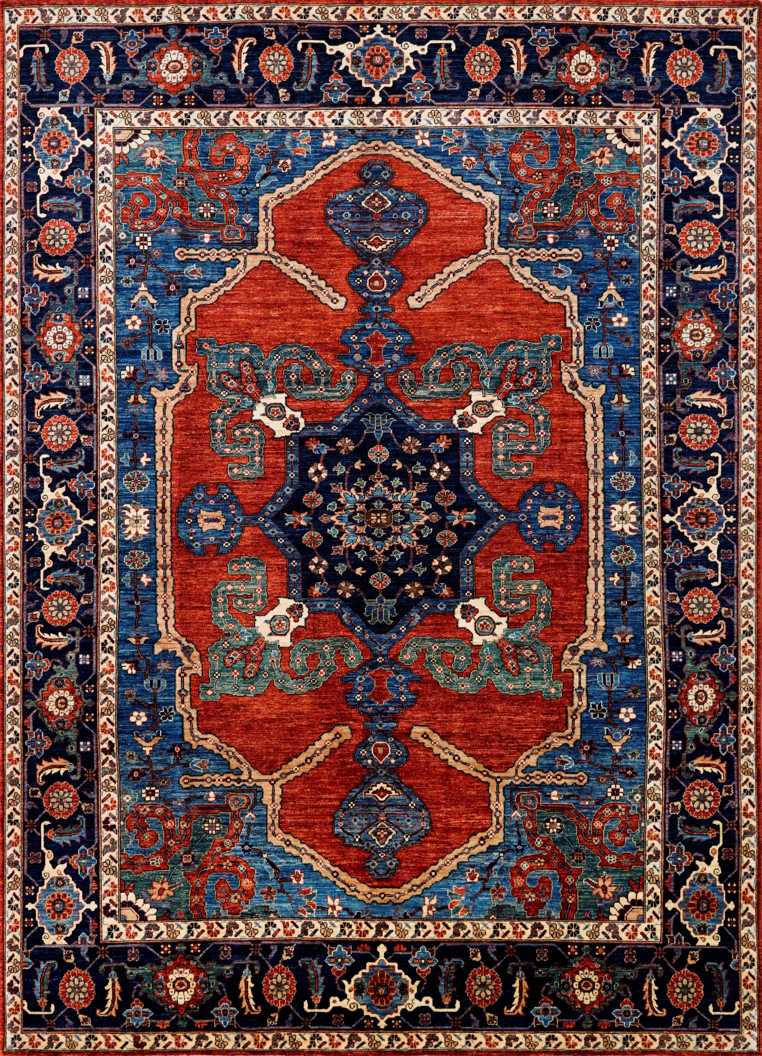 9x12 Ft Red Blue Heriz Rug - Traditional Living Room Rug