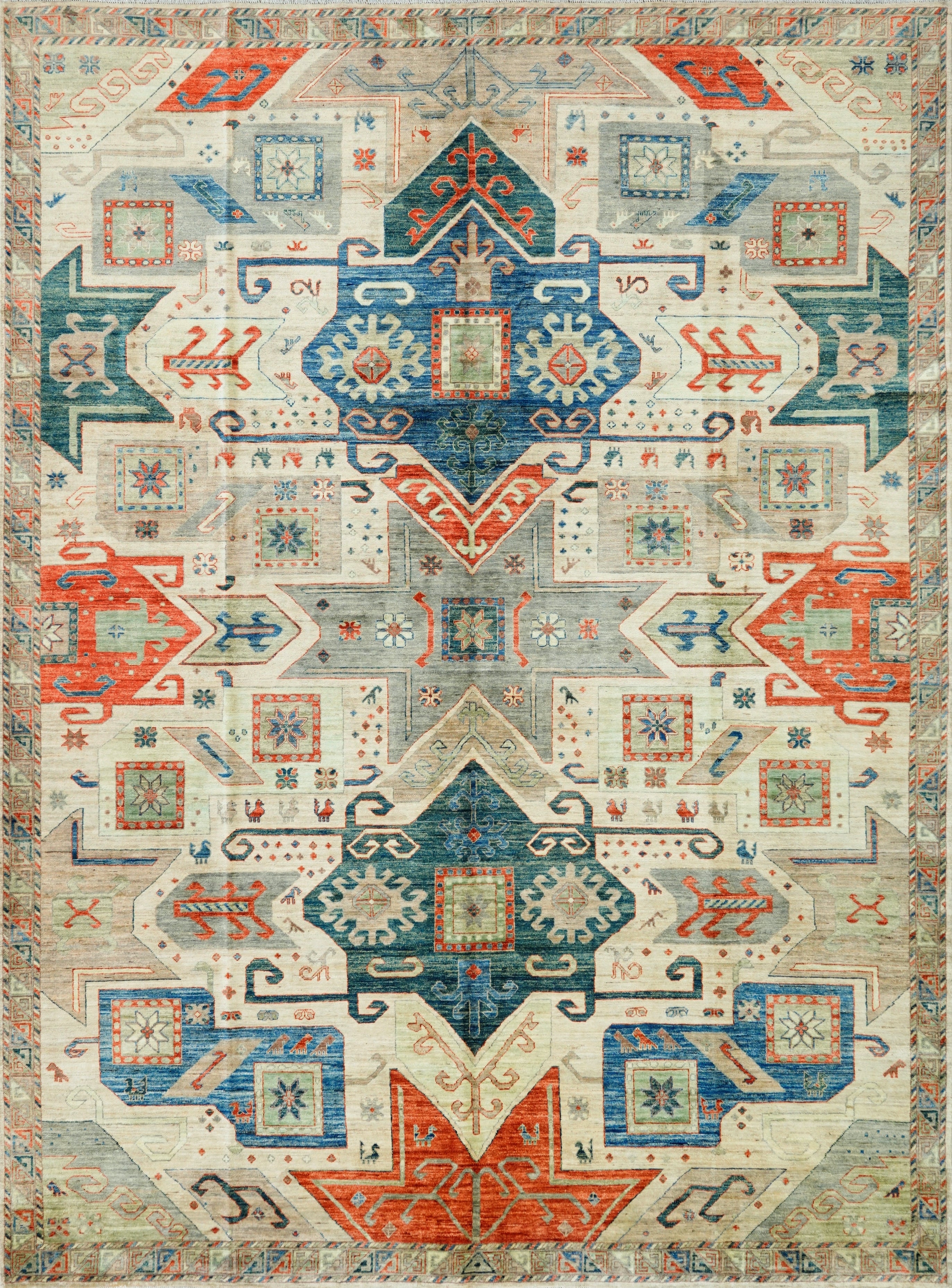 9x12 Green Star Kazak Rug – Traditional Living Room Rug