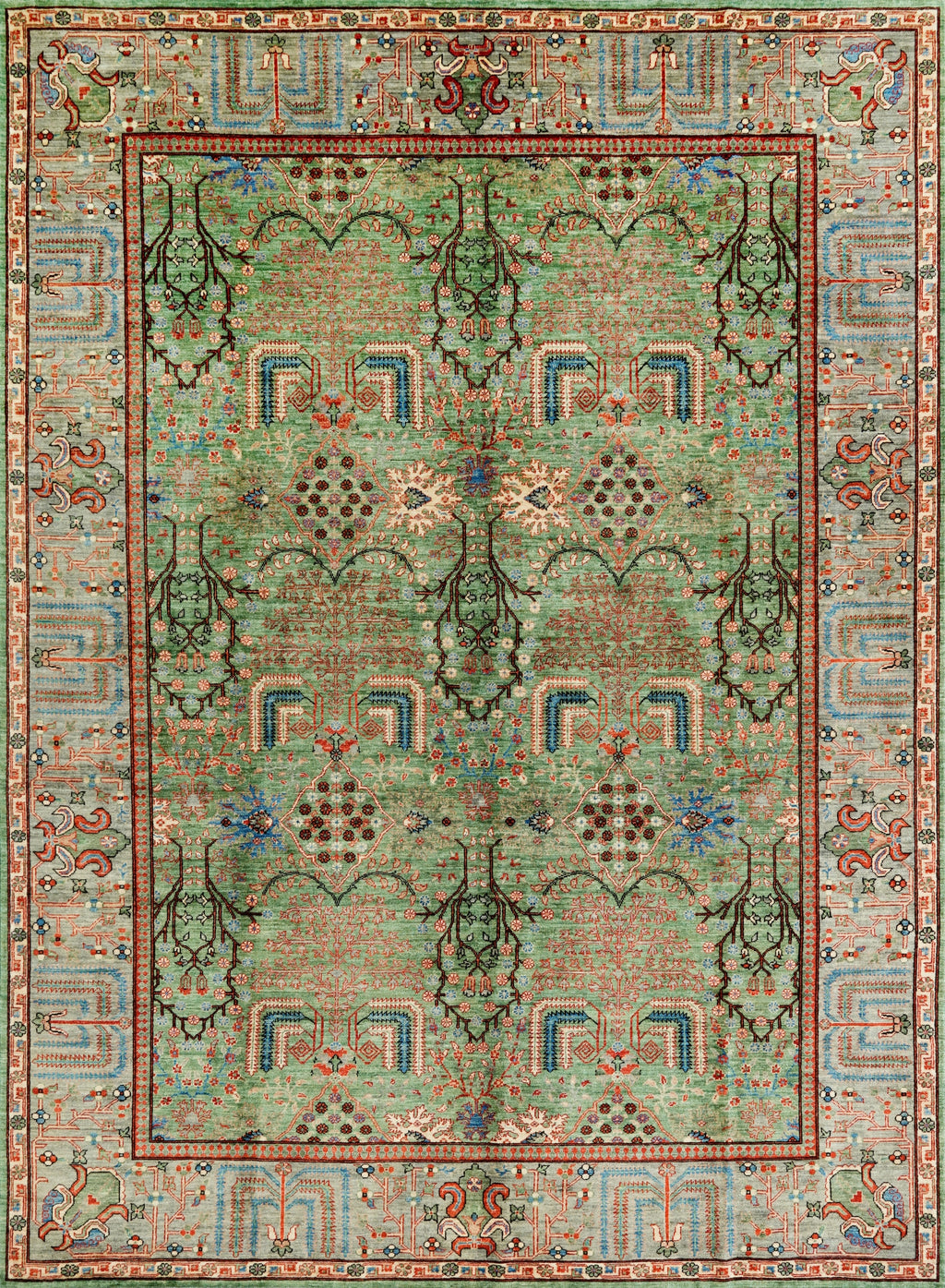 9x12 Green Serapi Rug – Traditional Living Room Rug - Floral Design