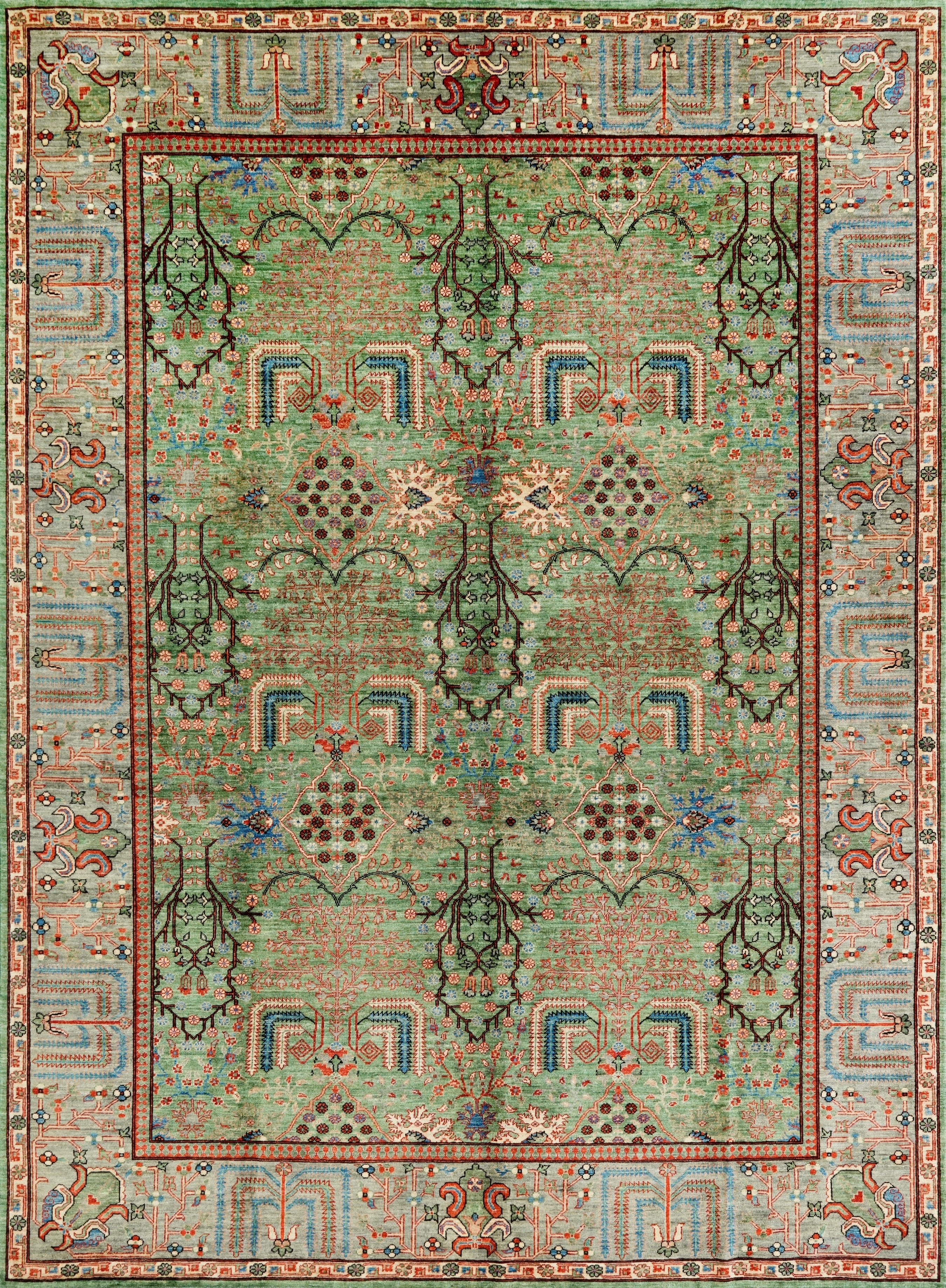 9x12 Green Serapi Rug – Traditional Living Room Rug - Floral Design