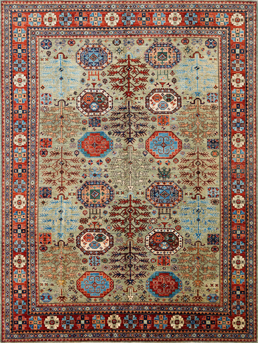 9x12 Ft Green Heriz Rug - Traditional Living Room Rug