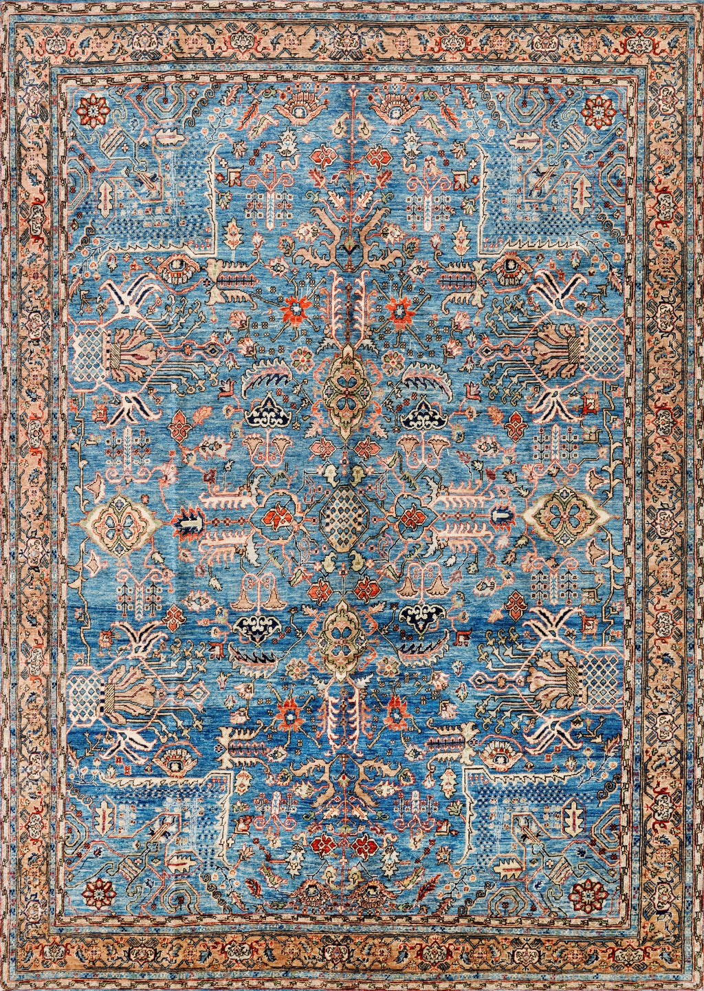 8x11 Ft Blue Wool Rug - Large Persian Heriz Style Area Rug