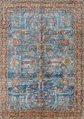 8x11 Ft Blue Wool Rug - Large Persian Heriz Style Area Rug
