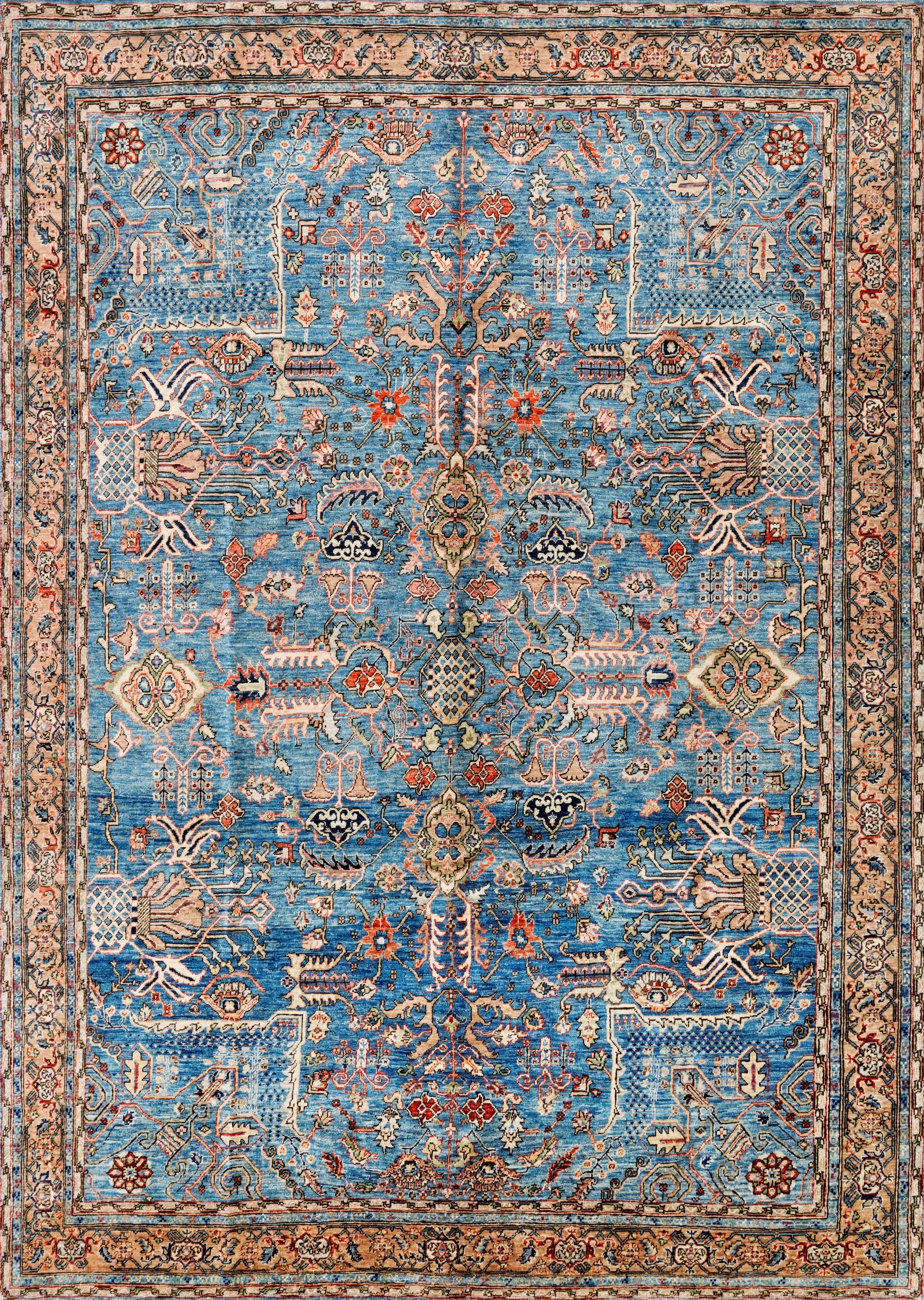 8x11 Ft Blue Wool Rug - Large Persian Heriz Style Area Rug