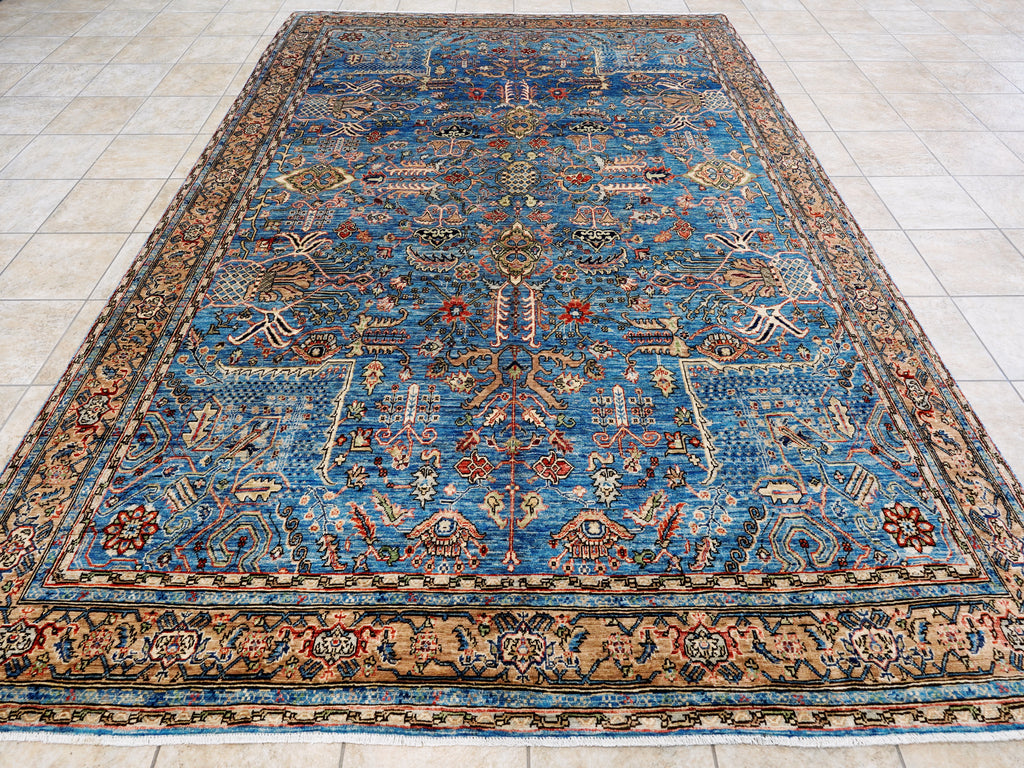 8x11 Ft Blue Wool Rug - Large Persian Heriz Style Area Rug