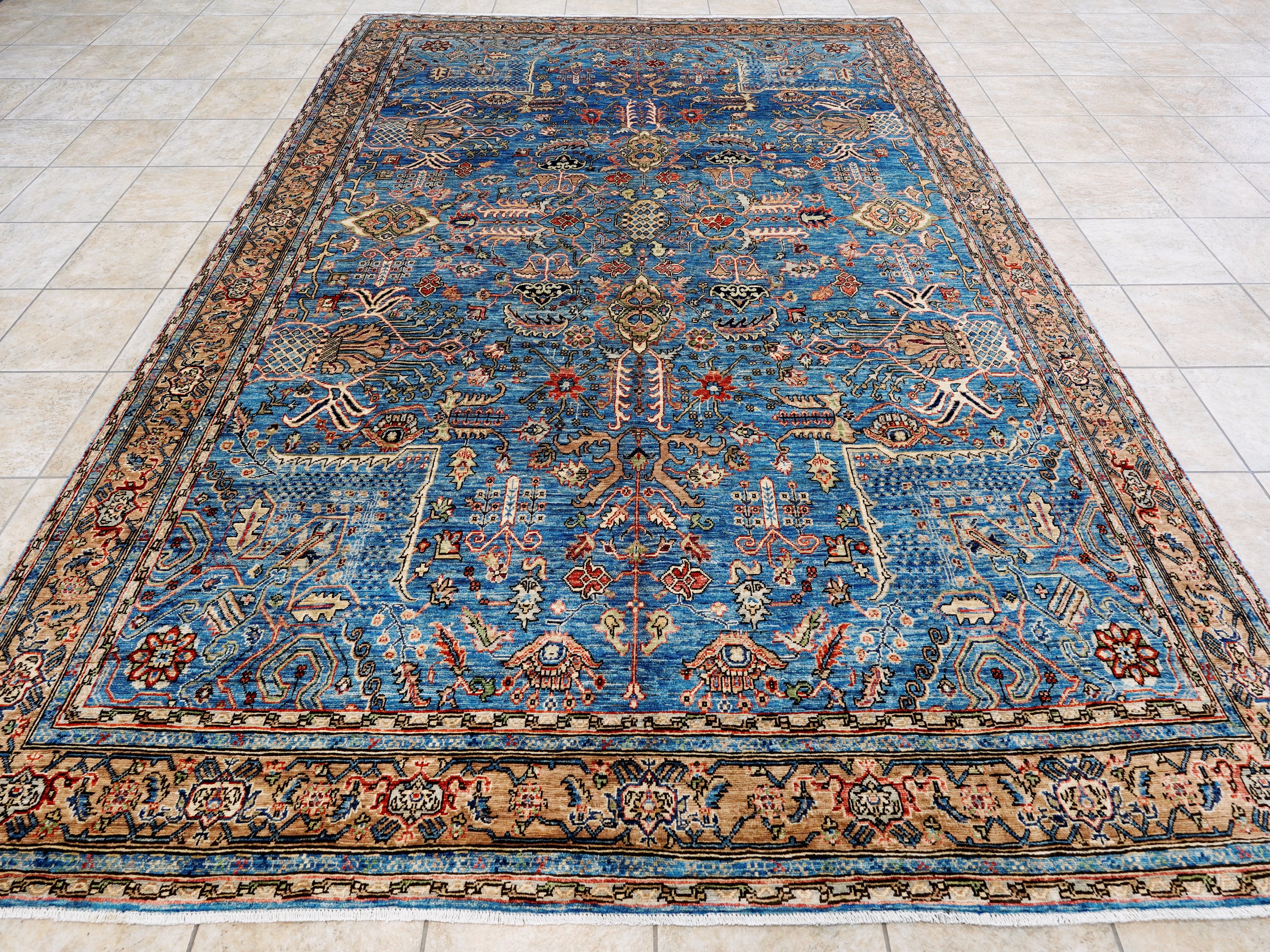 8x11 Ft Blue Wool Rug - Large Persian Heriz Style Area Rug