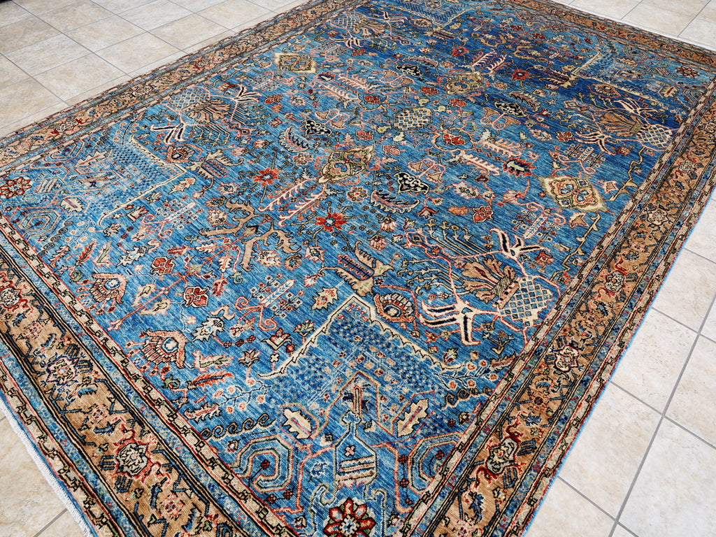 8x11 Ft Blue Wool Rug - Large Persian Heriz Style Area Rug
