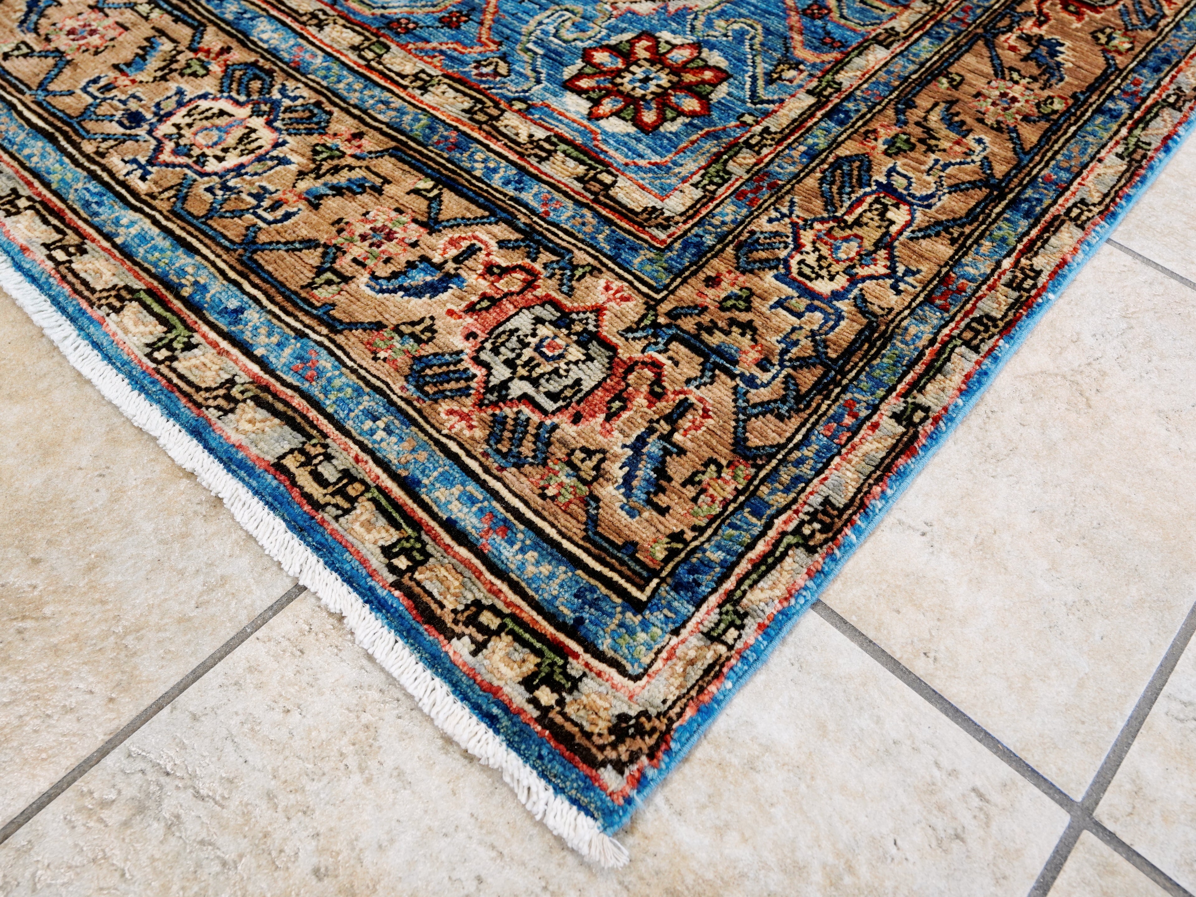 8x11 Ft Blue Wool Rug - Large Persian Heriz Style Area Rug