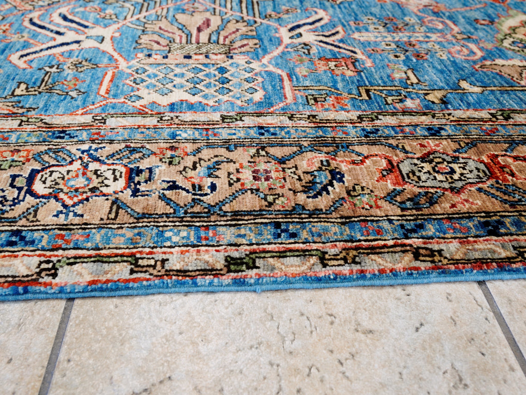 8x11 Ft Blue Wool Rug - Large Persian Heriz Style Area Rug