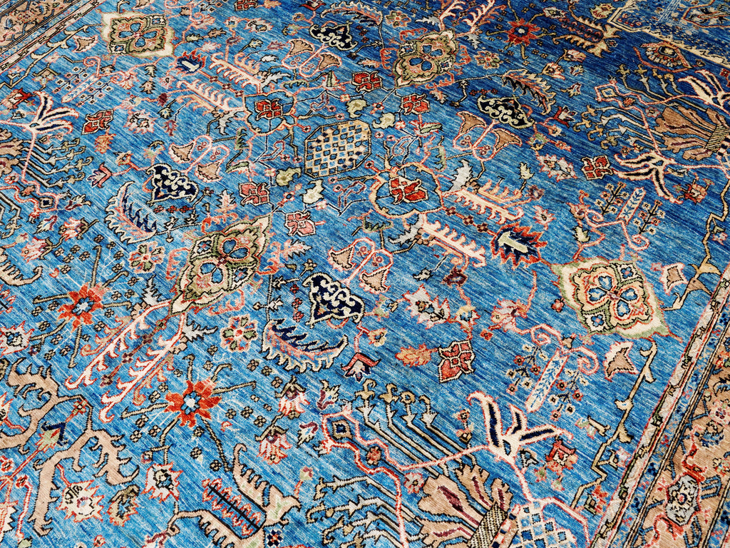 8x11 Ft Blue Wool Rug - Large Persian Heriz Style Area Rug