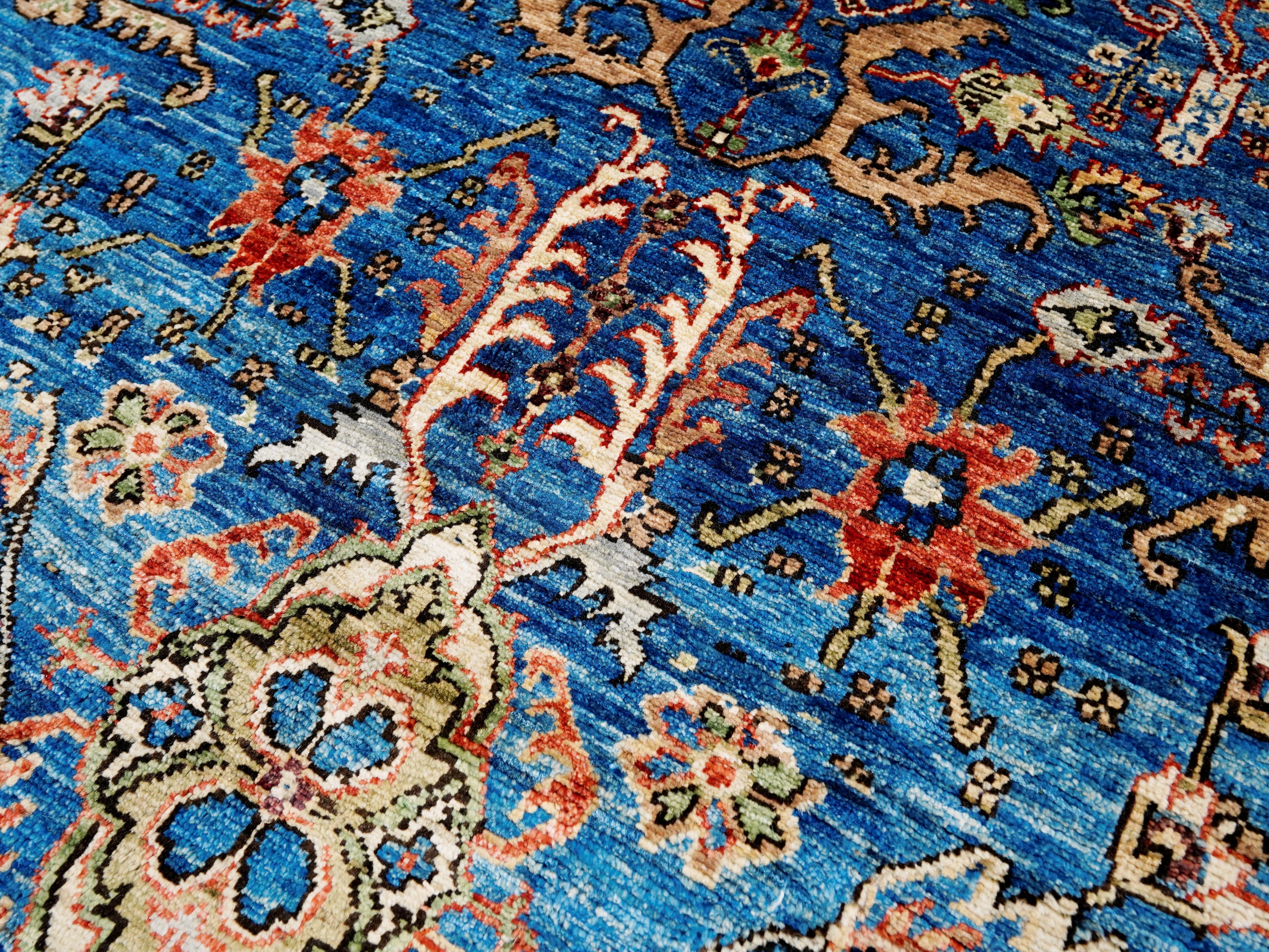 8x11 Ft Blue Wool Rug - Large Persian Heriz Style Area Rug