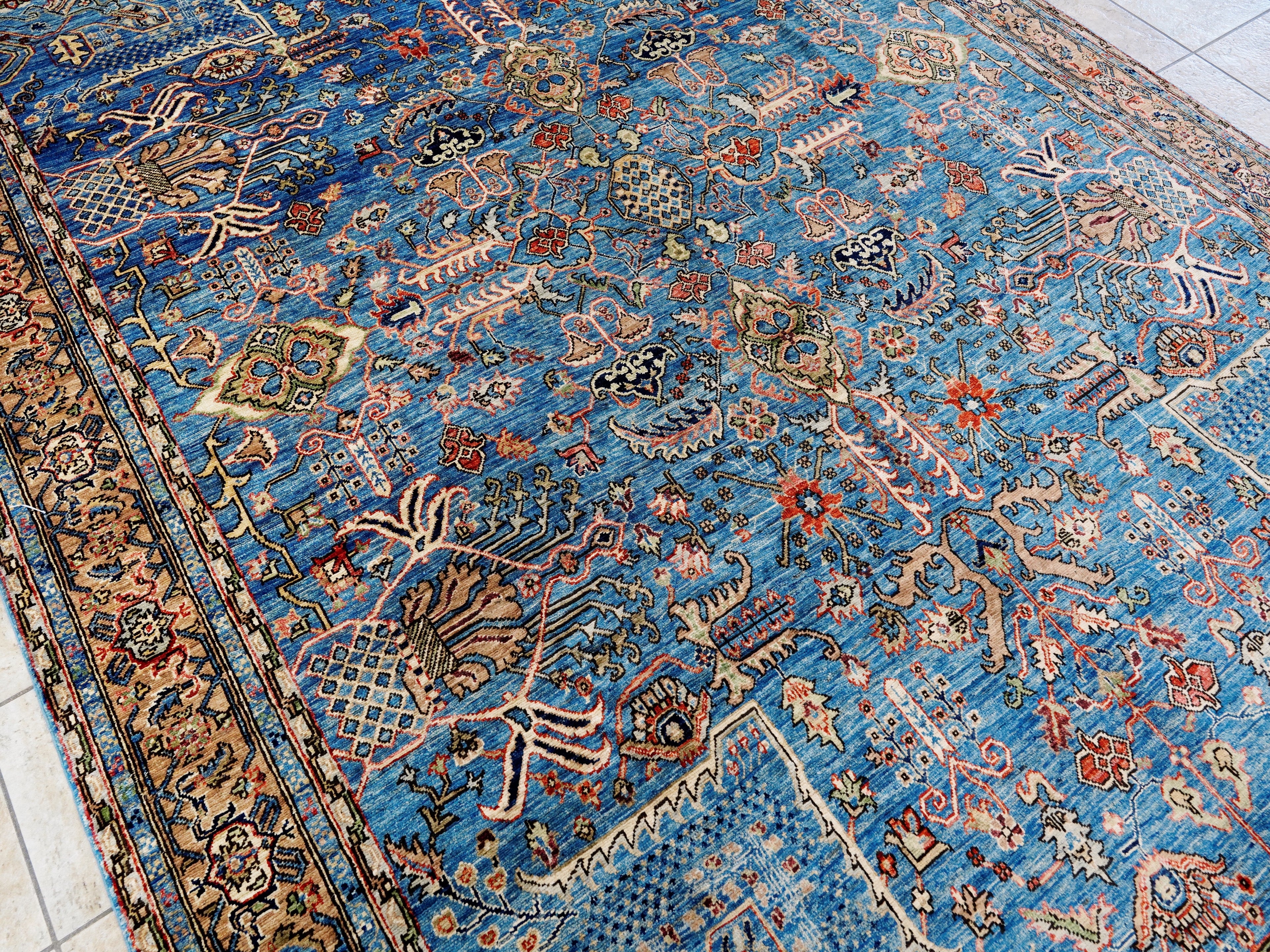 8x11 Ft Blue Wool Rug - Large Persian Heriz Style Area Rug