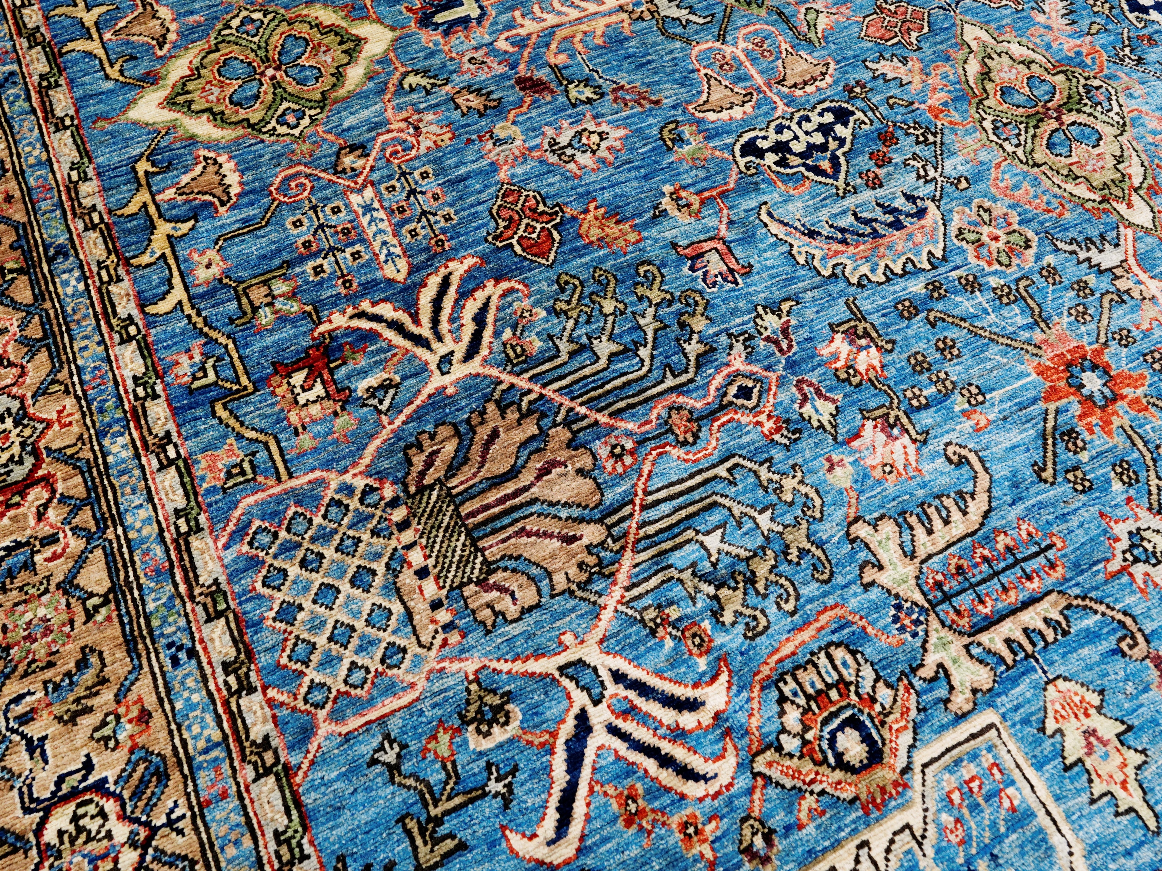 8x11 Ft Blue Wool Rug - Large Persian Heriz Style Area Rug