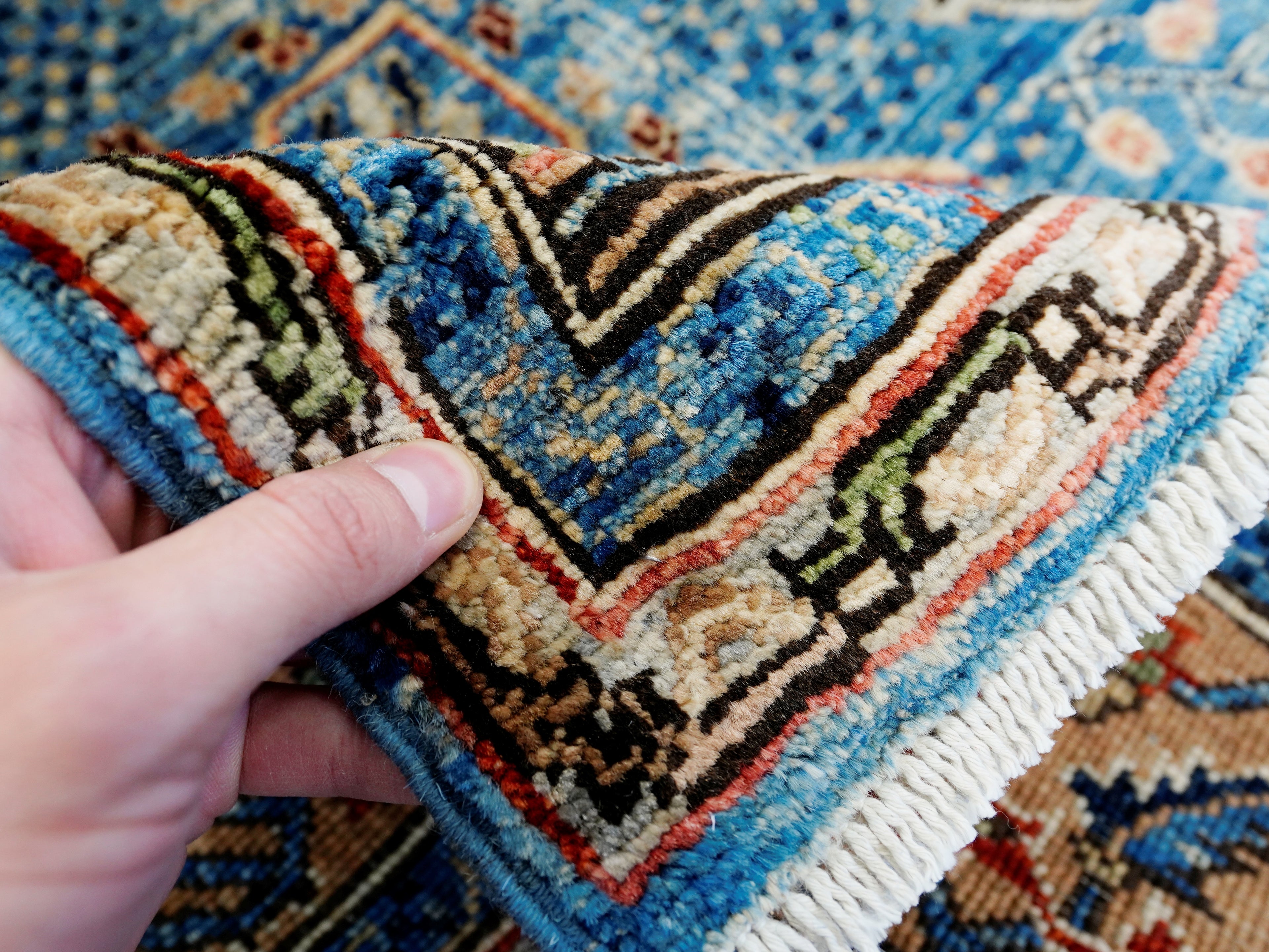 8x11 Ft Blue Wool Rug - Large Persian Heriz Style Area Rug