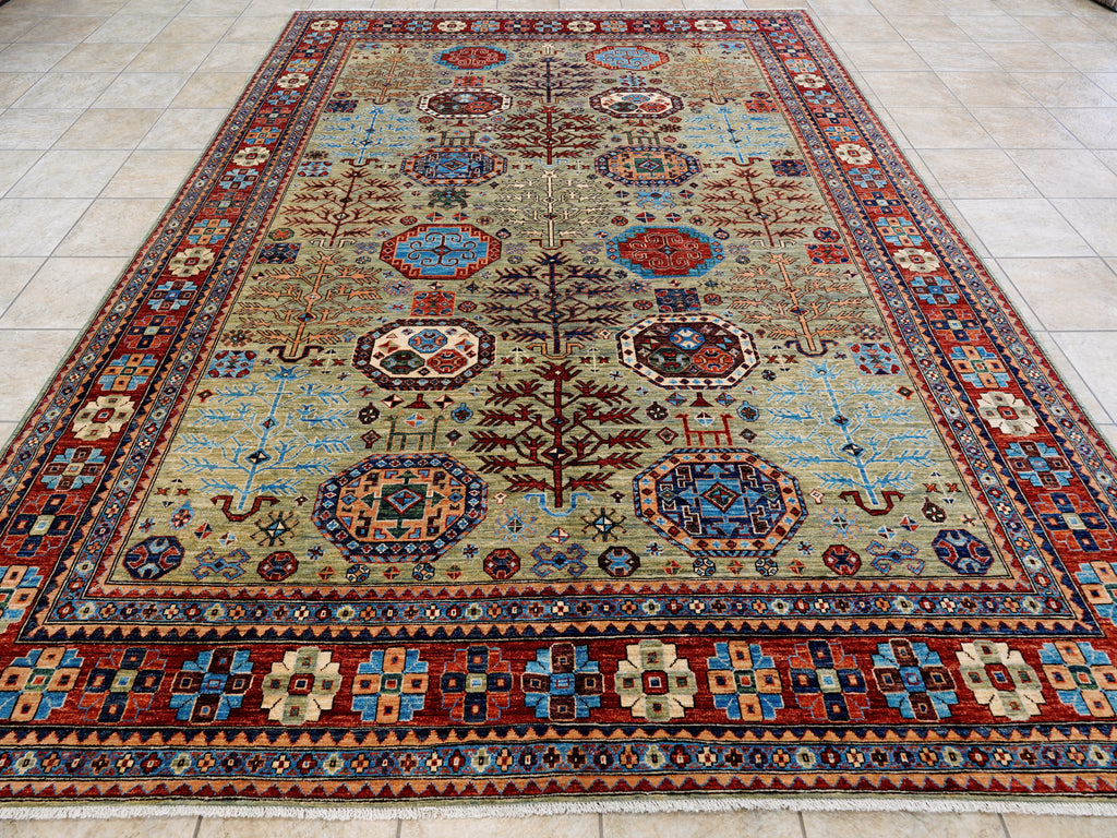 9x12 Ft Green Heriz Rug - Traditional Living Room Rug