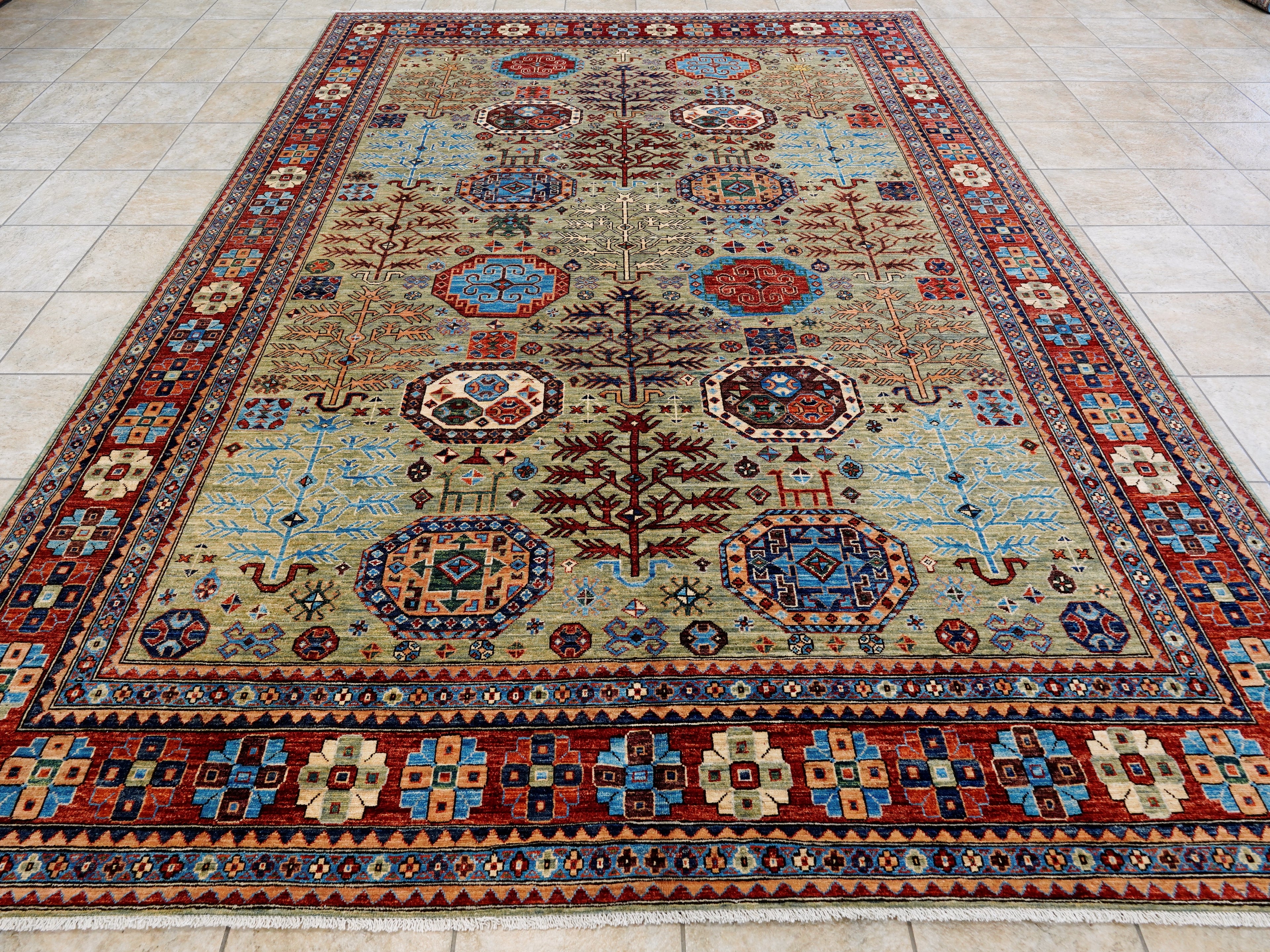 9x12 Ft Green Heriz Rug - Traditional Living Room Rug