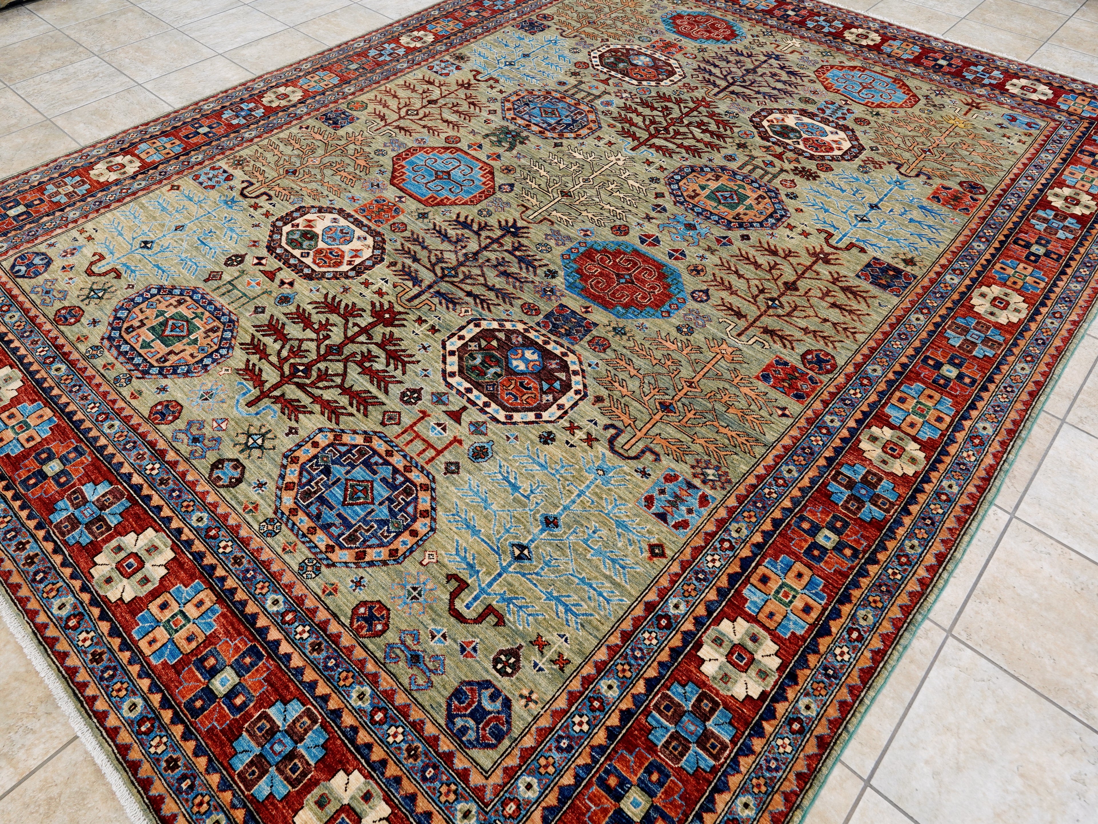 9x12 Ft Green Heriz Rug - Traditional Living Room Rug