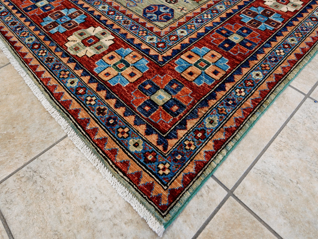 9x12 Ft Green Heriz Rug - Traditional Living Room Rug