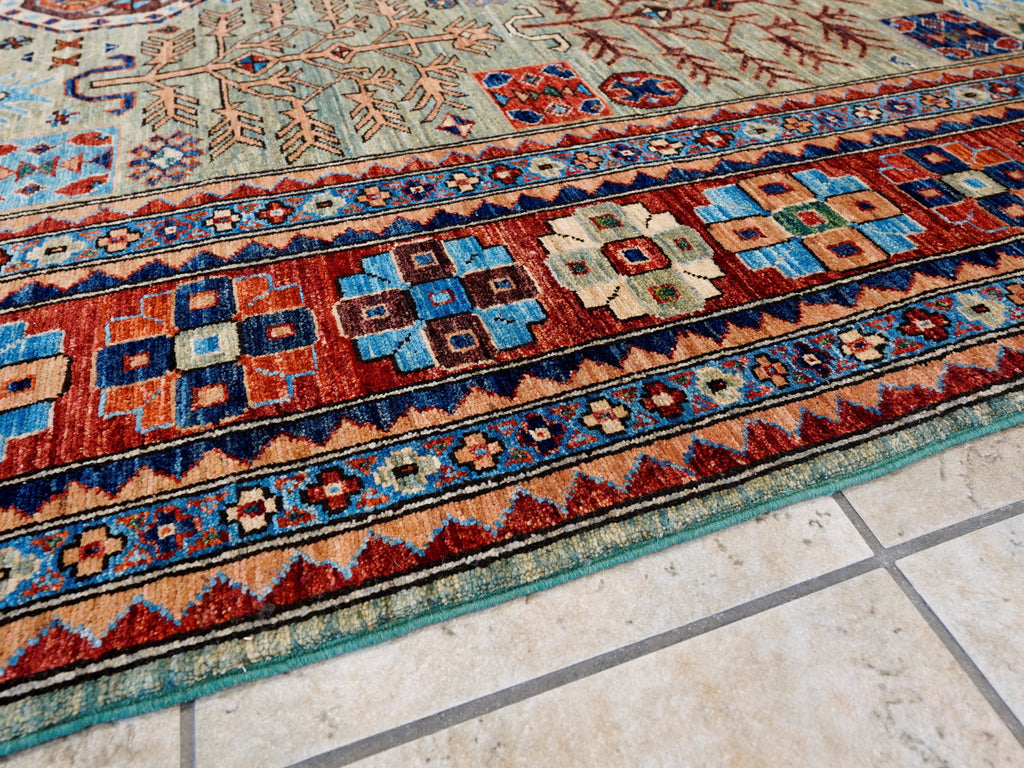 9x12 Ft Green Heriz Rug - Traditional Living Room Rug