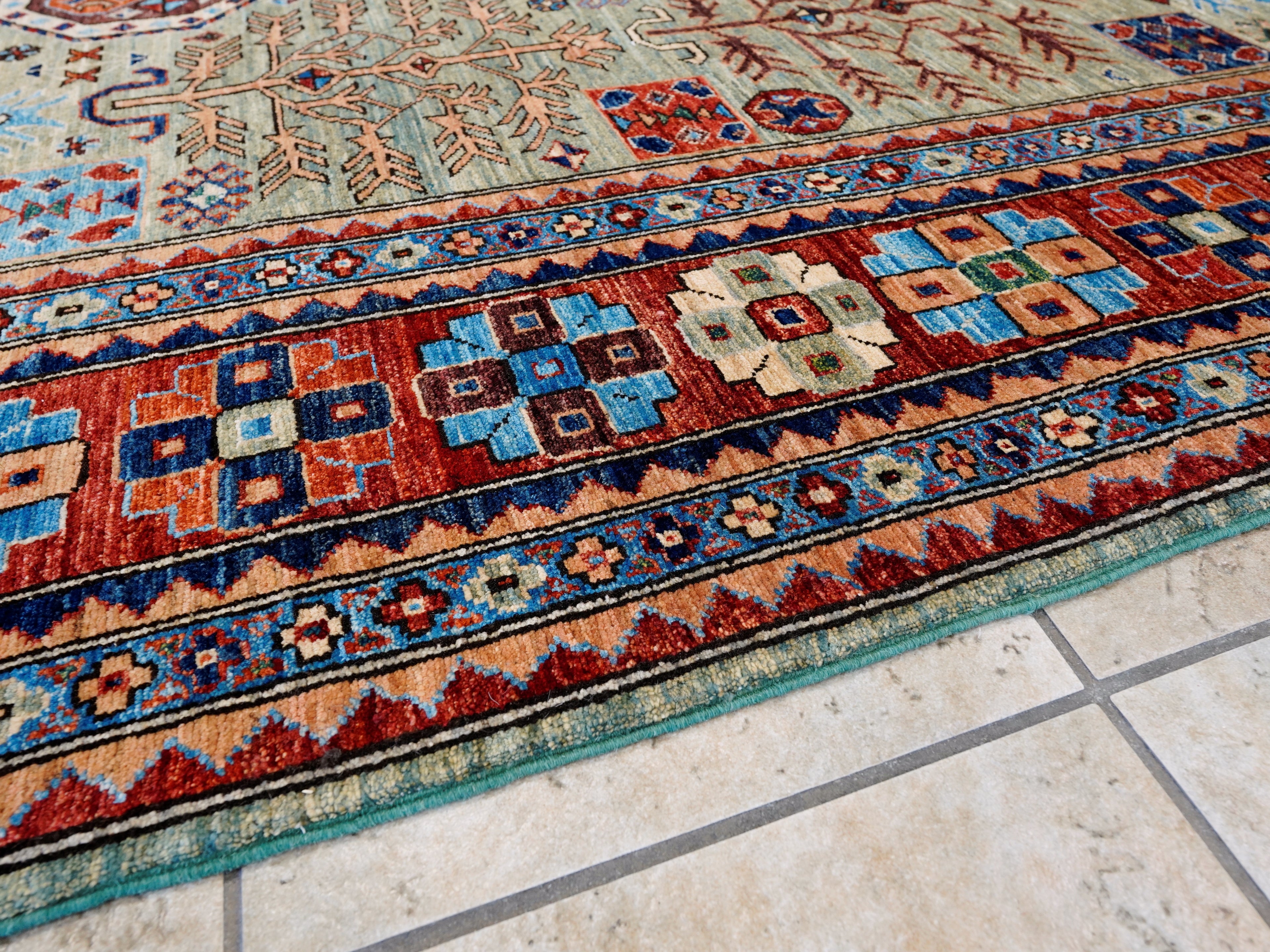 9x12 Ft Green Heriz Rug - Traditional Living Room Rug