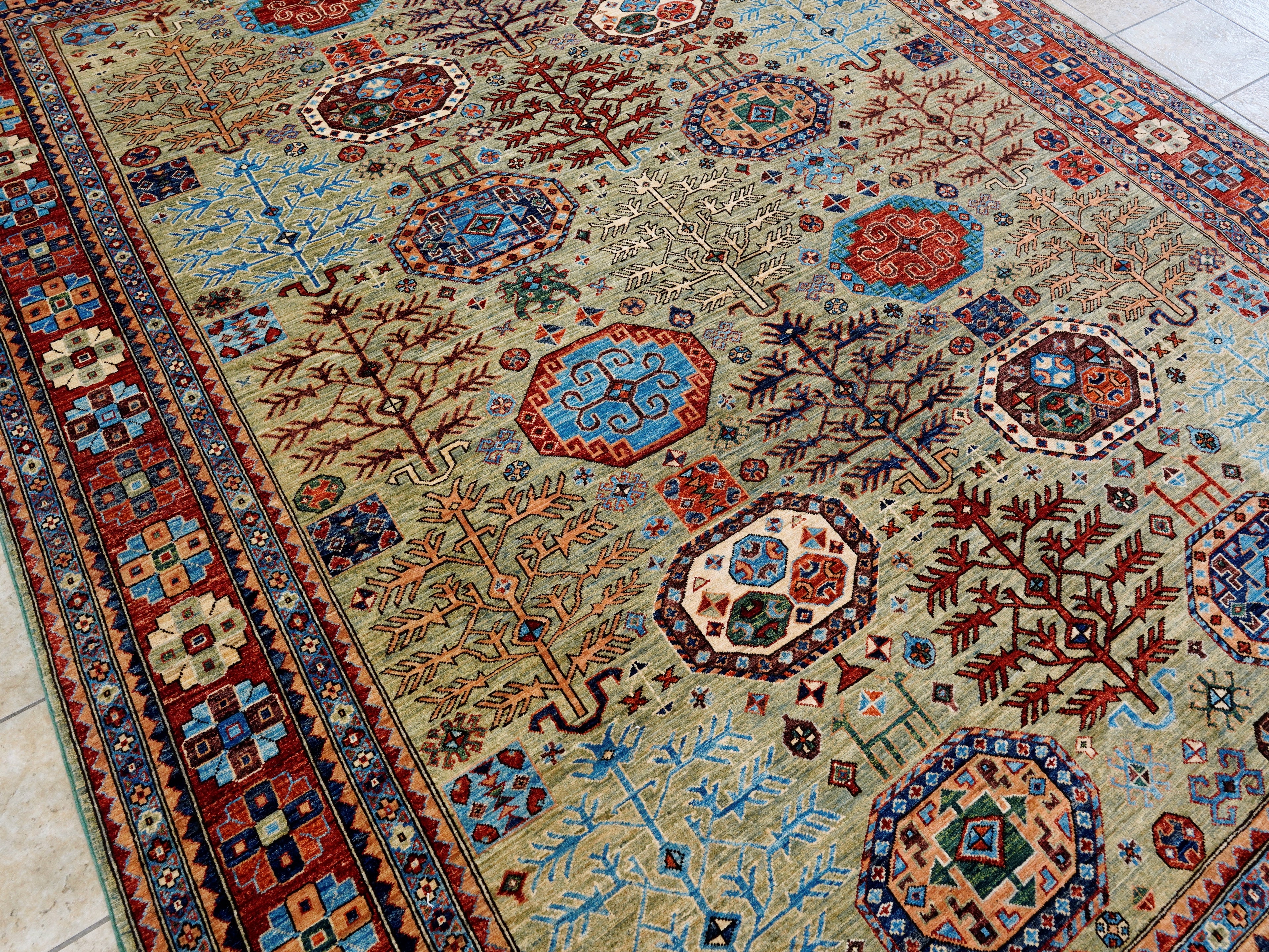 9x12 Ft Green Heriz Rug - Traditional Living Room Rug