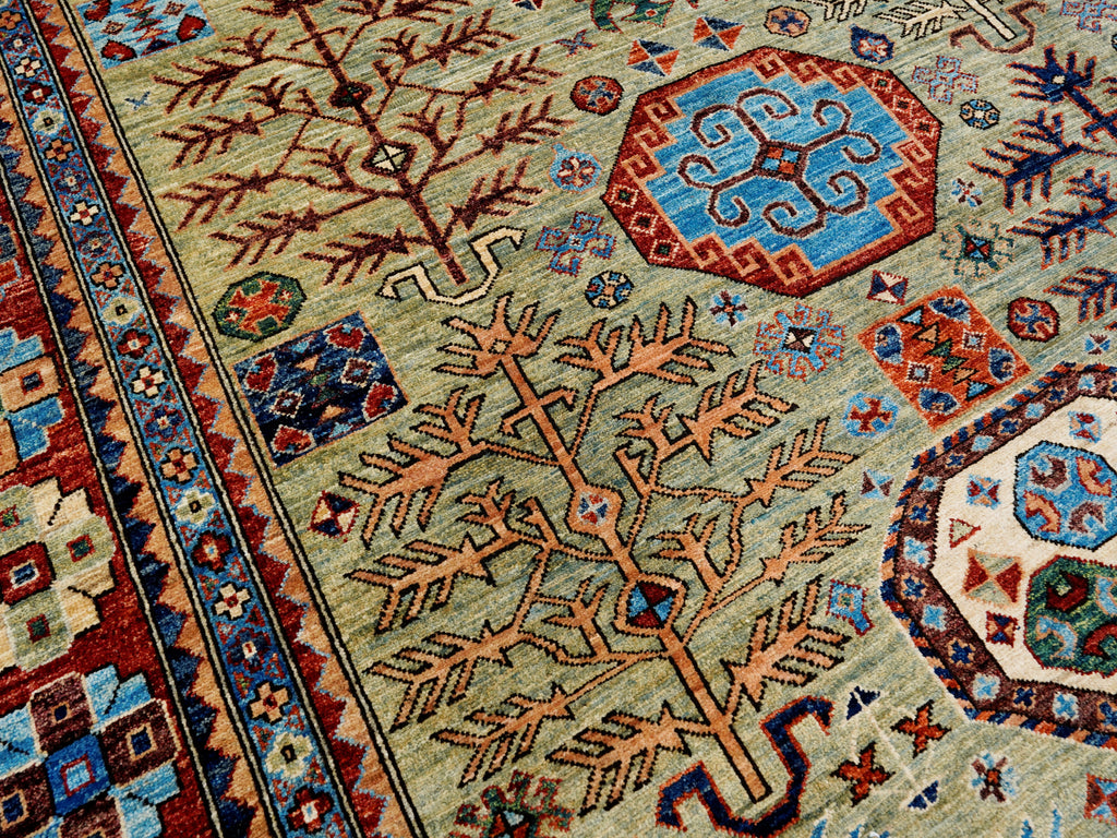 9x12 Ft Green Heriz Rug - Traditional Living Room Rug