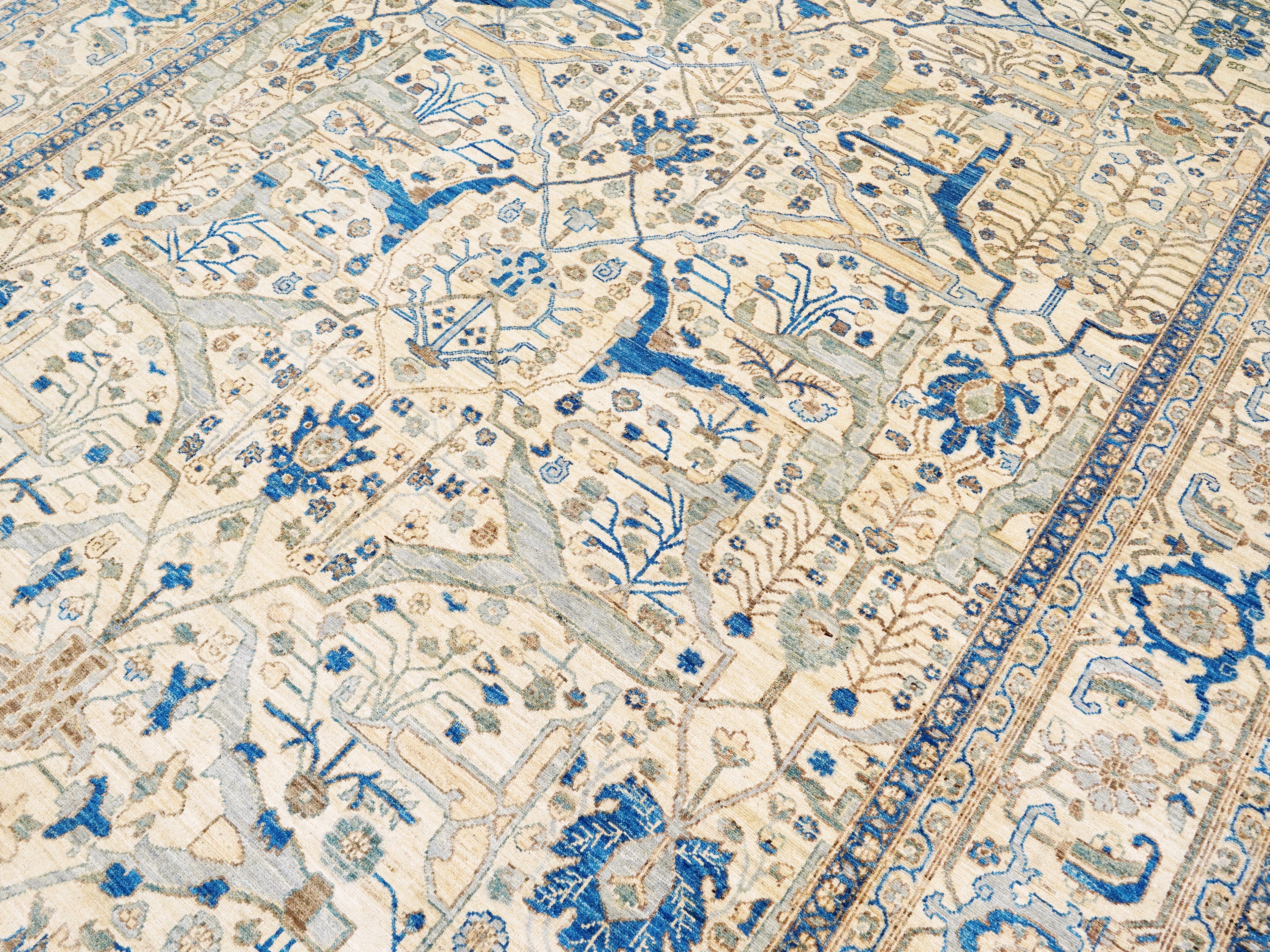 9x12 Ft Blue Ivory Bidjar Rug – Large Neutral Persian Style Area Rug