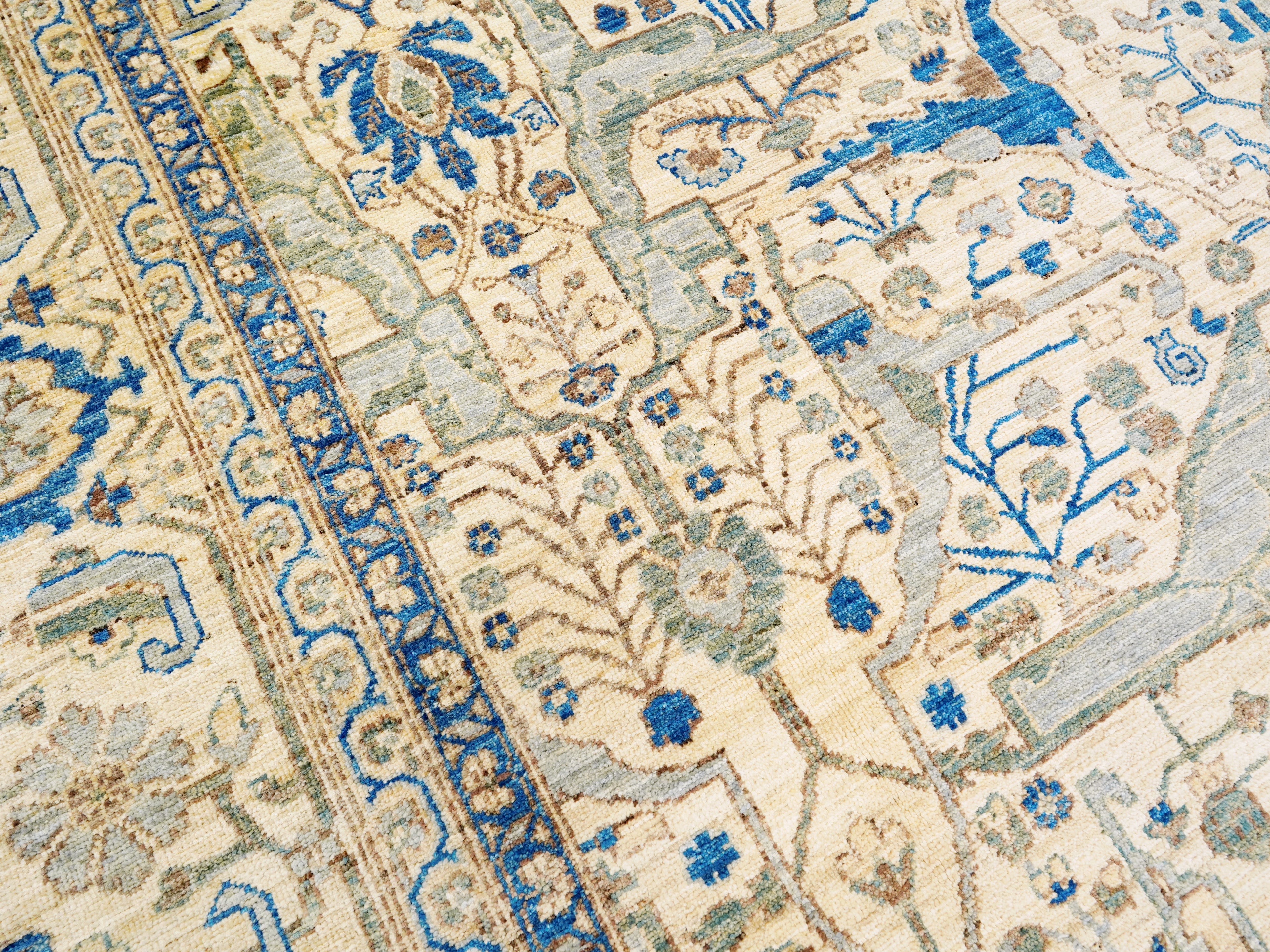9x12 Ft Blue Ivory Bidjar Rug – Large Neutral Persian Style Area Rug