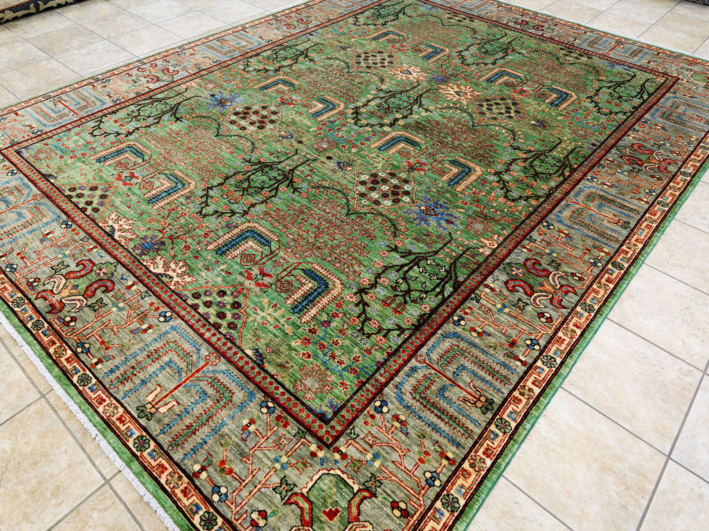 9x12 Green Serapi Rug – Traditional Living Room Rug - Floral Design