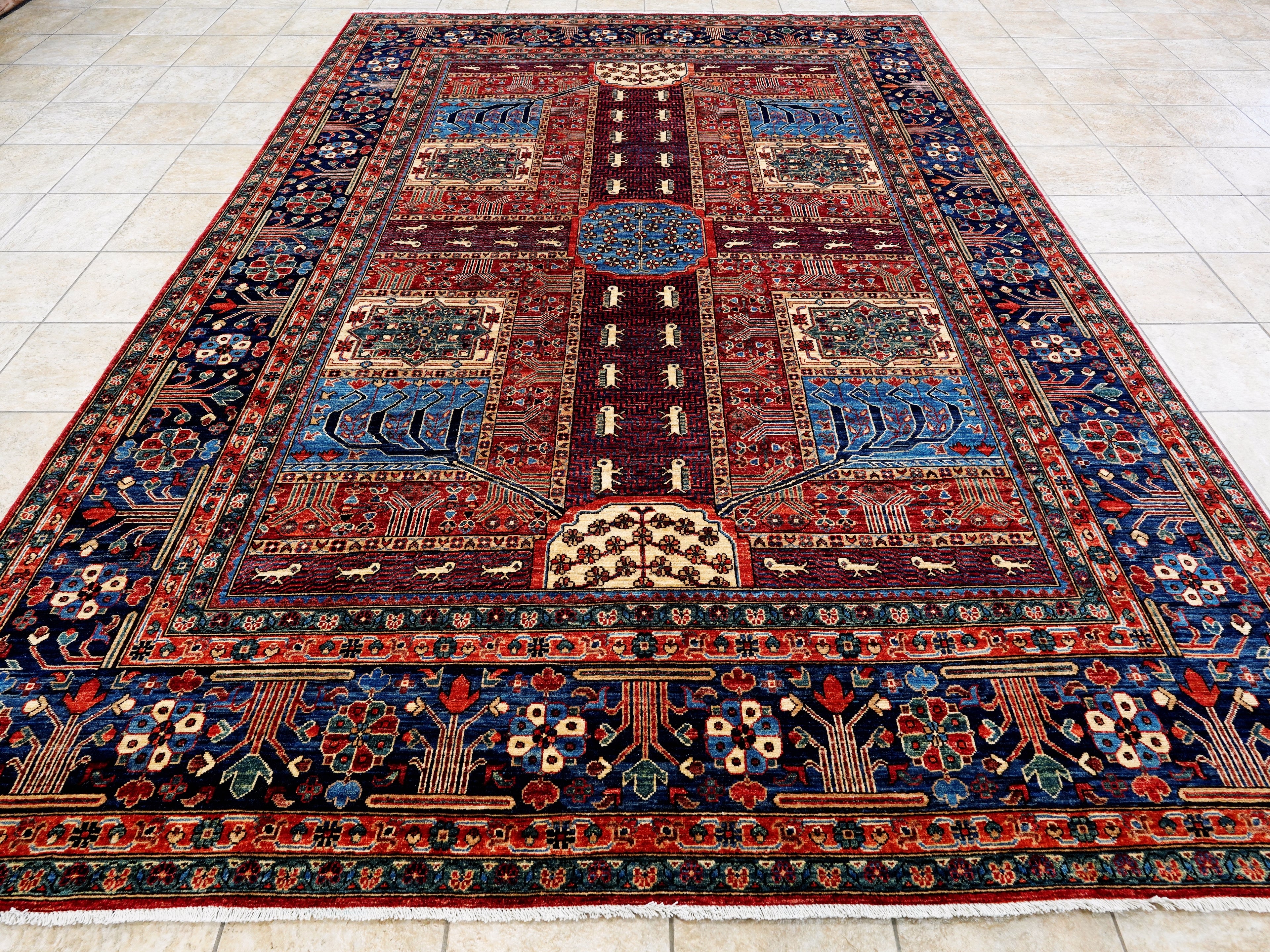 9x12 Ft Red Garden Rug - Afghan Oriental Area Rug - Floral Design