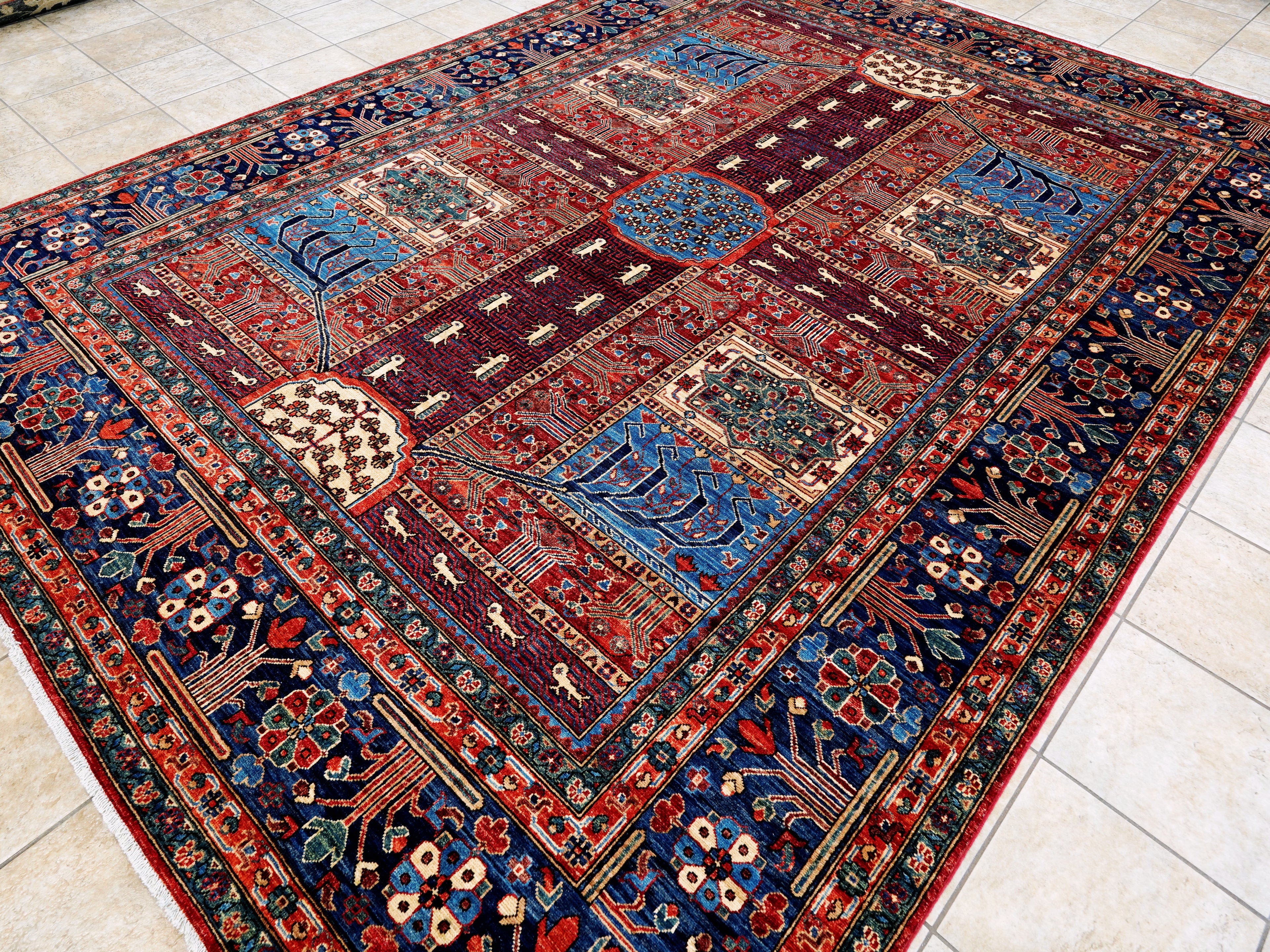 9x12 Ft Red Garden Rug - Afghan Oriental Area Rug - Floral Design