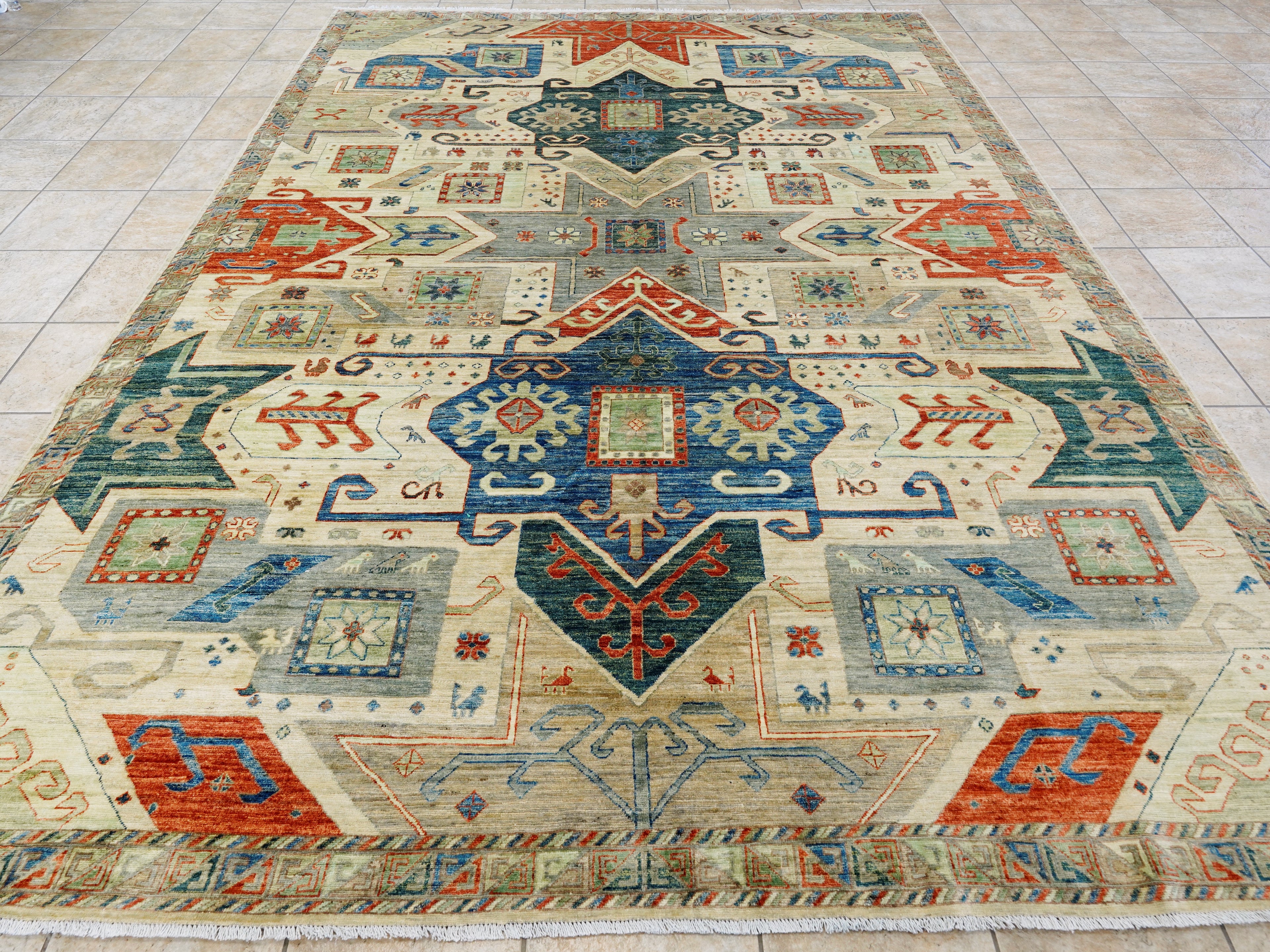 9x12 Green Star Kazak Rug – Traditional Living Room Rug