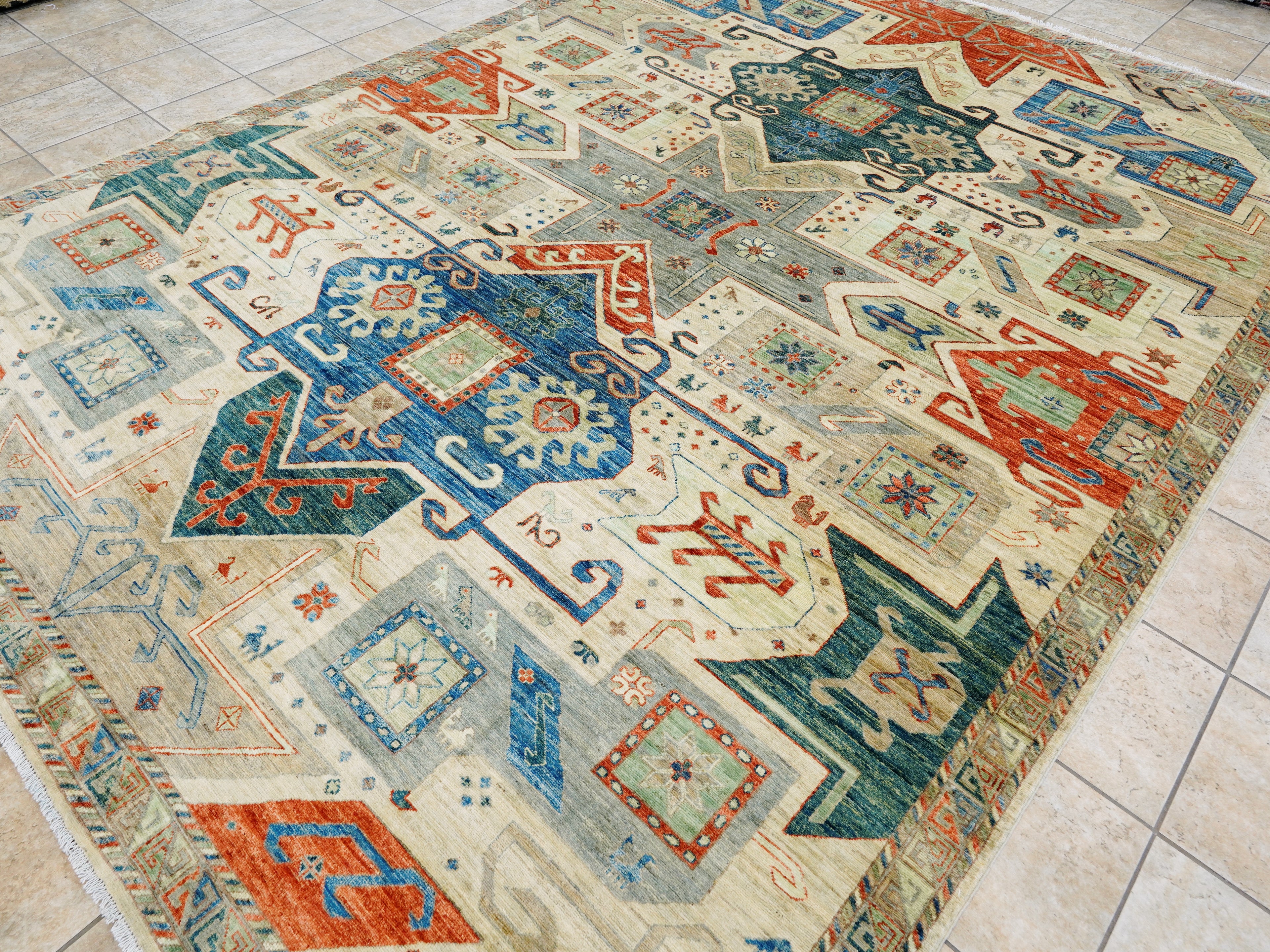 9x12 Green Star Kazak Rug – Traditional Living Room Rug