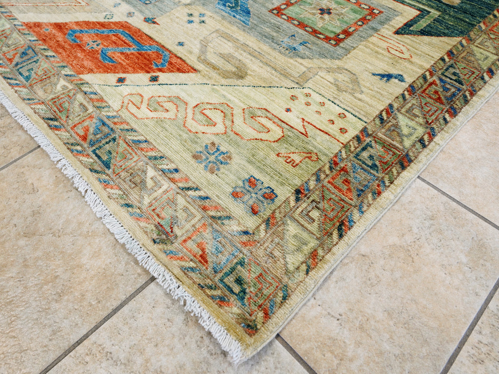 9x12 Green Star Kazak Rug – Traditional Living Room Rug