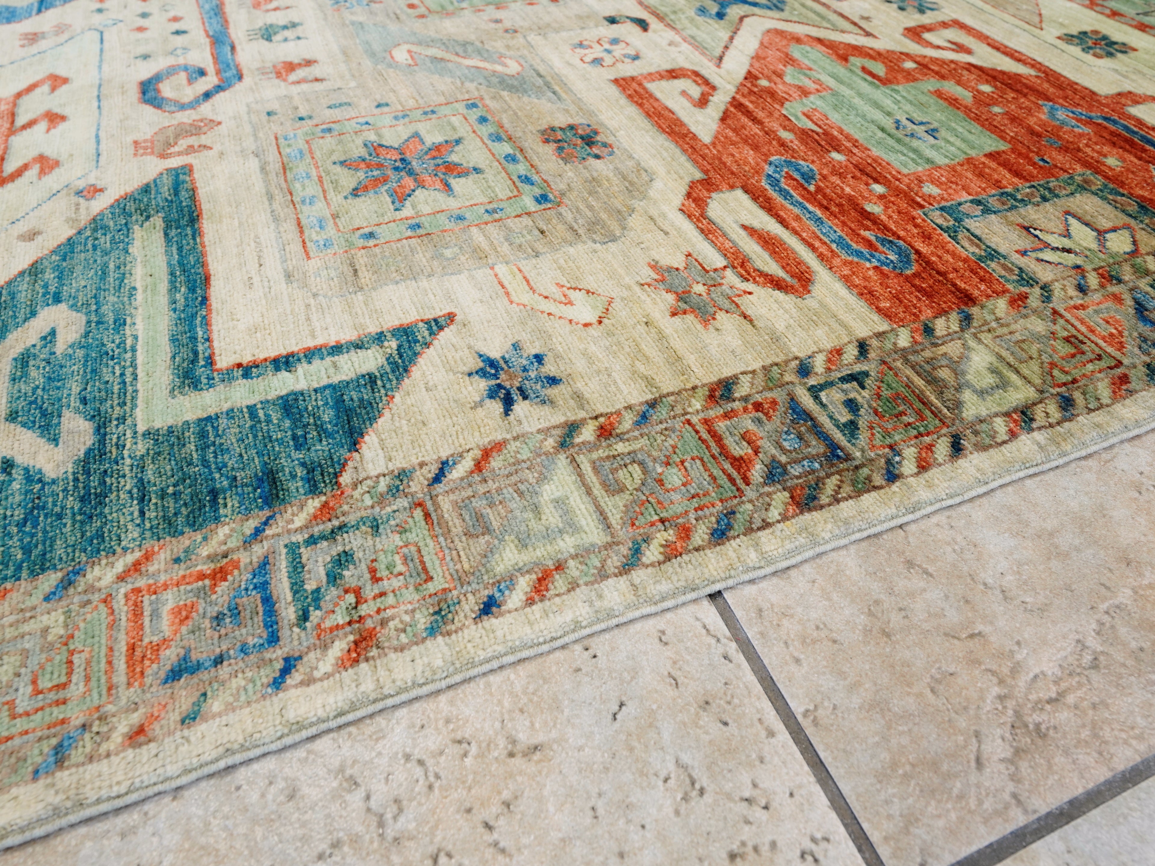 9x12 Green Star Kazak Rug – Traditional Living Room Rug