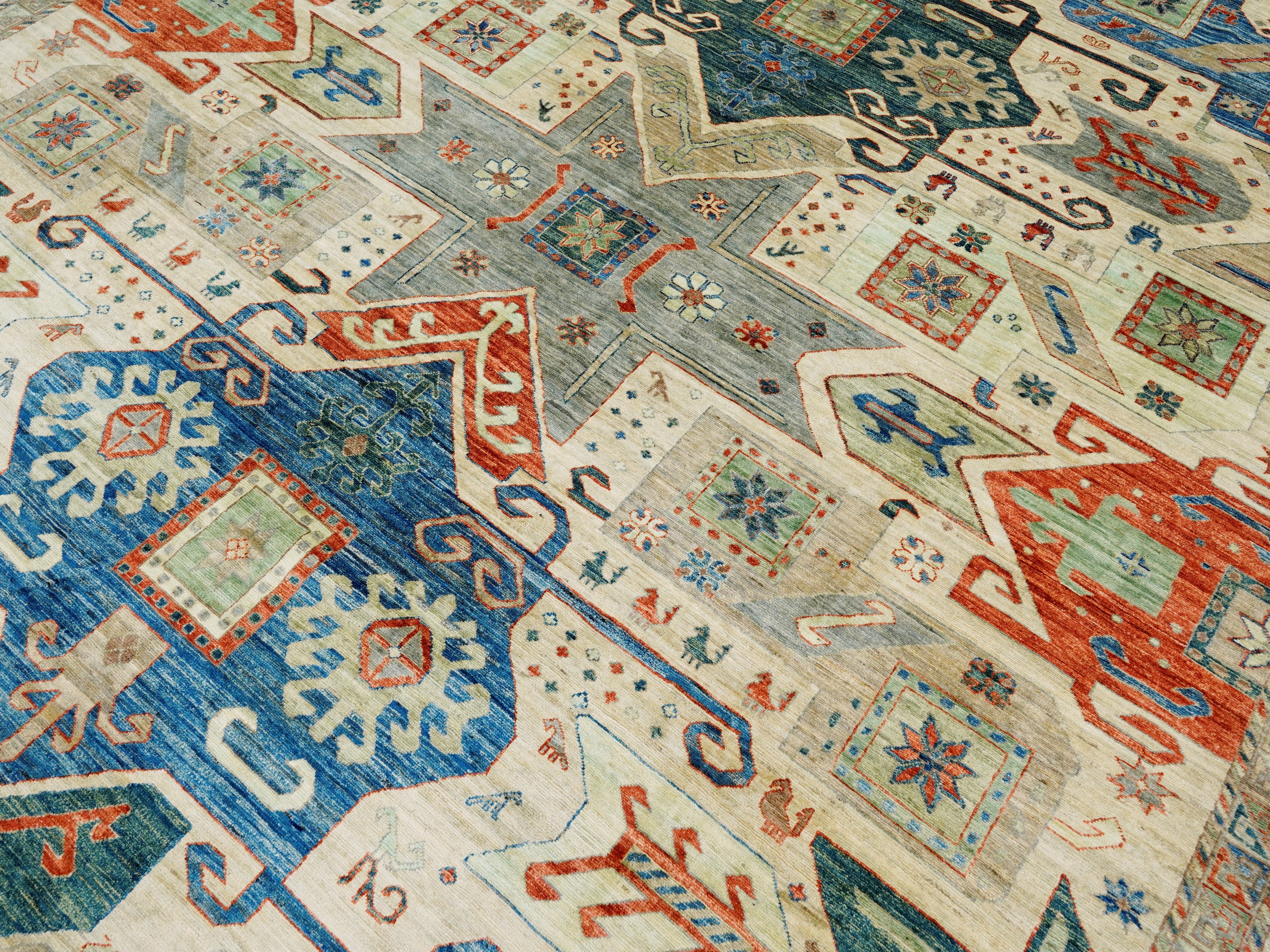 9x12 Green Star Kazak Rug – Traditional Living Room Rug