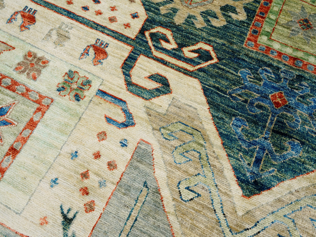 9x12 Green Star Kazak Rug – Traditional Living Room Rug