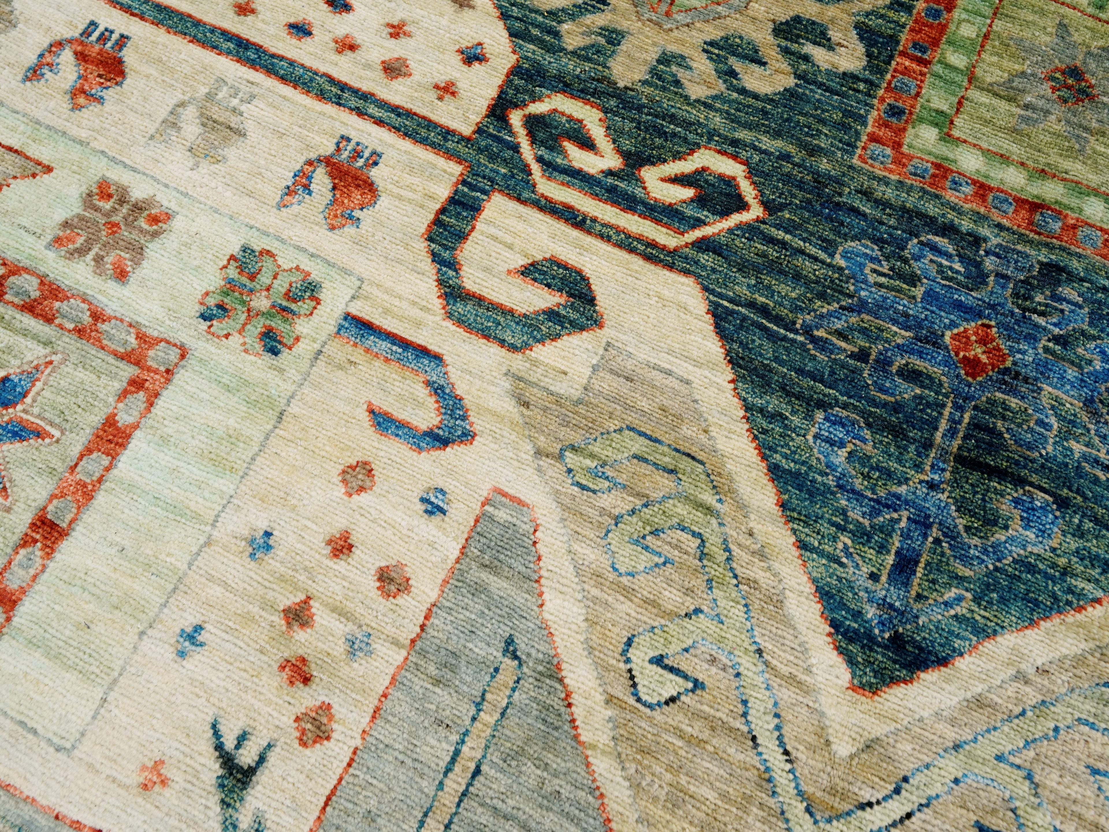 9x12 Green Star Kazak Rug – Traditional Living Room Rug